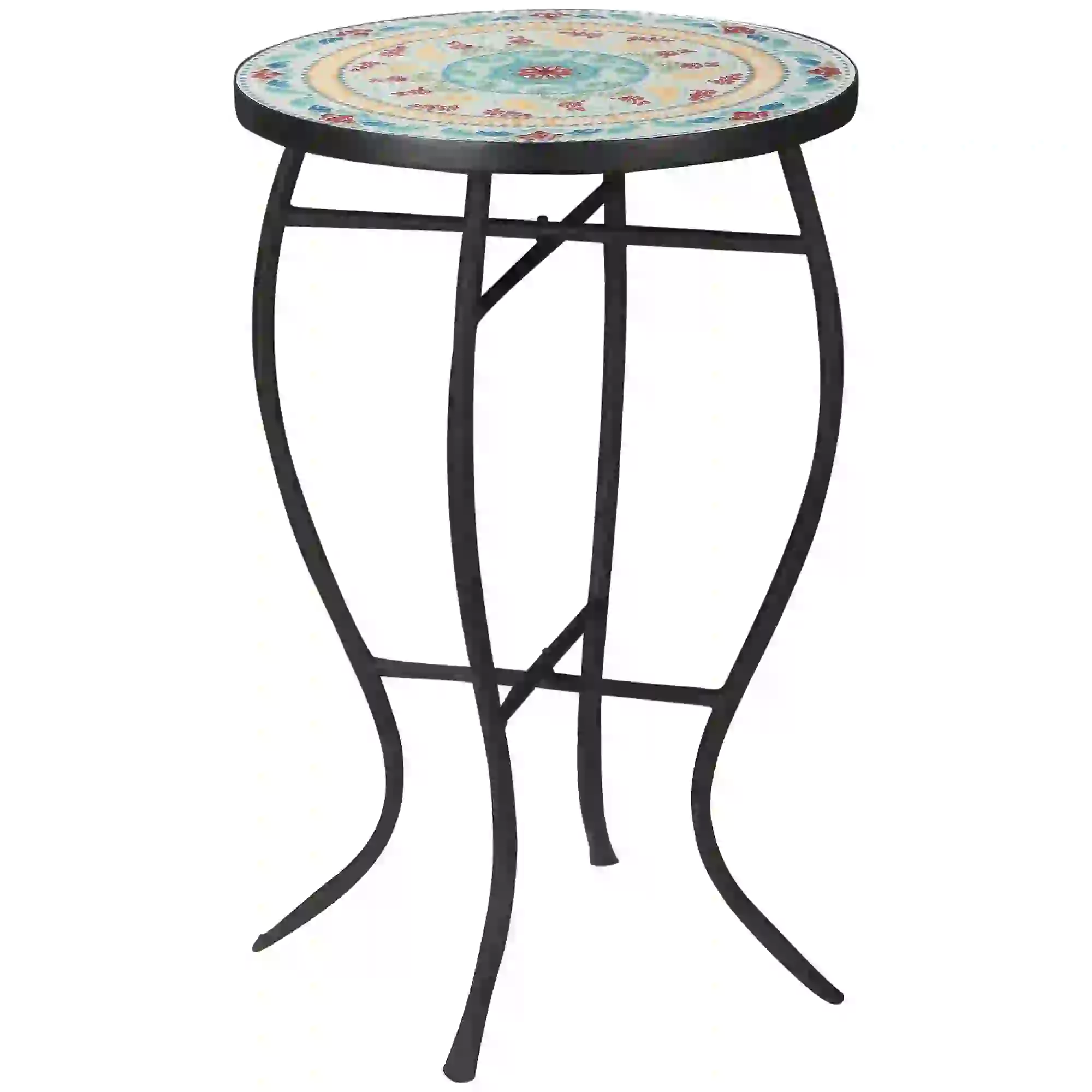 Round Mosaic Patio Table, Metal Frame, Outdoor Garden Furniture, Multicolor - Image 11