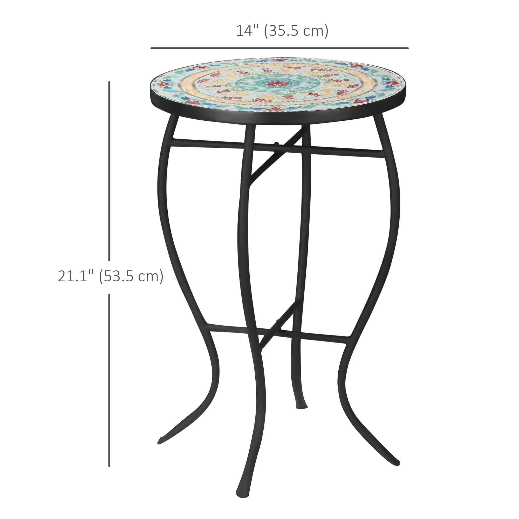 Round Mosaic Patio Table, Metal Frame, Outdoor Garden Furniture, Multicolor - Image 3