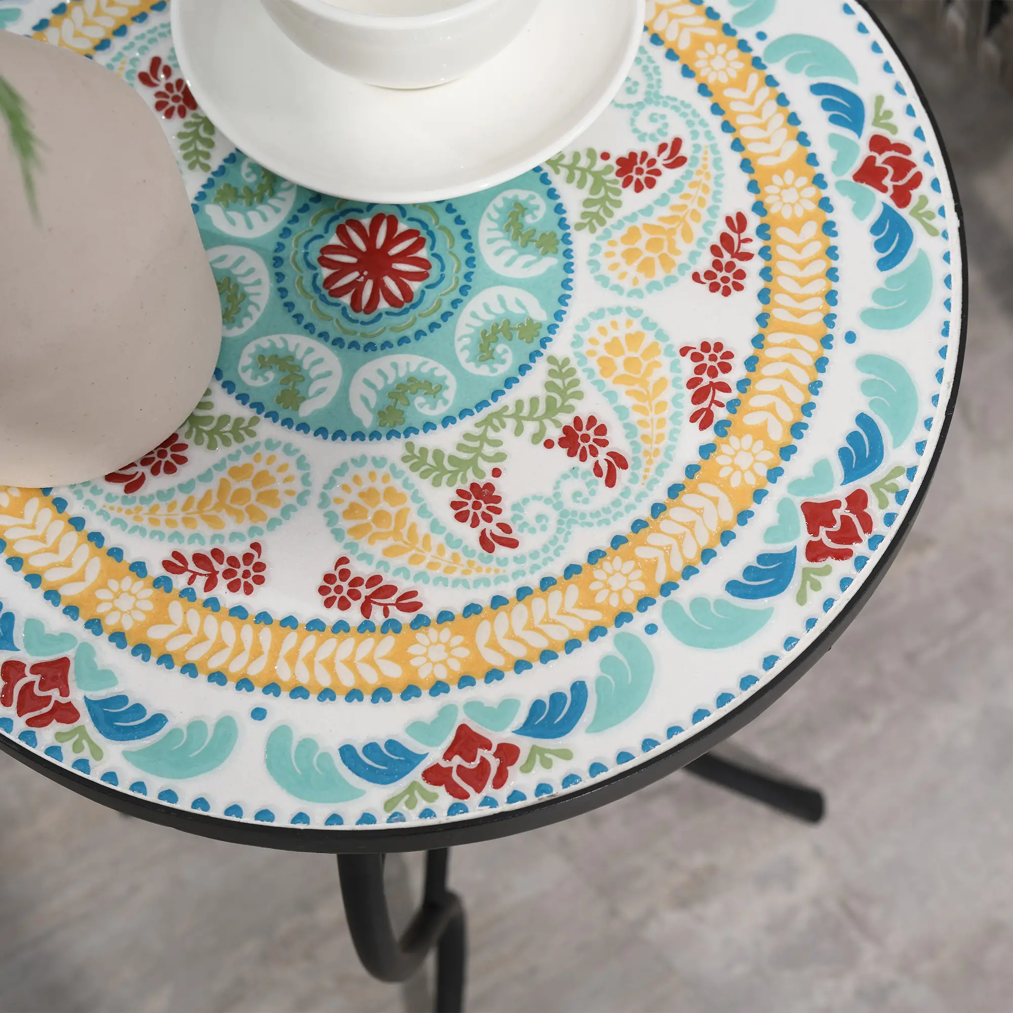 Round Mosaic Patio Table, Metal Frame, Outdoor Garden Furniture, Multicolor - Image 7