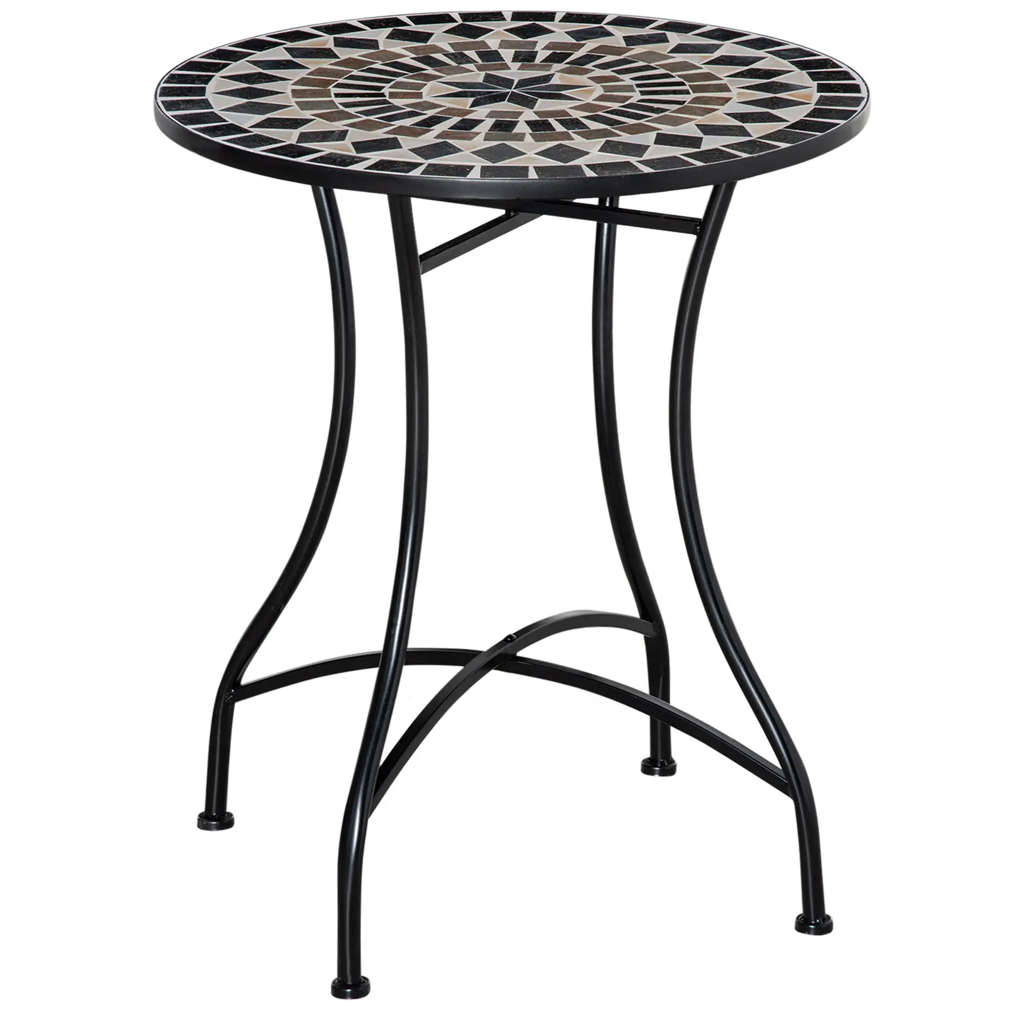 Round Mosaic Patio Table, Metal Frame, Outdoor Garden Furniture, Black