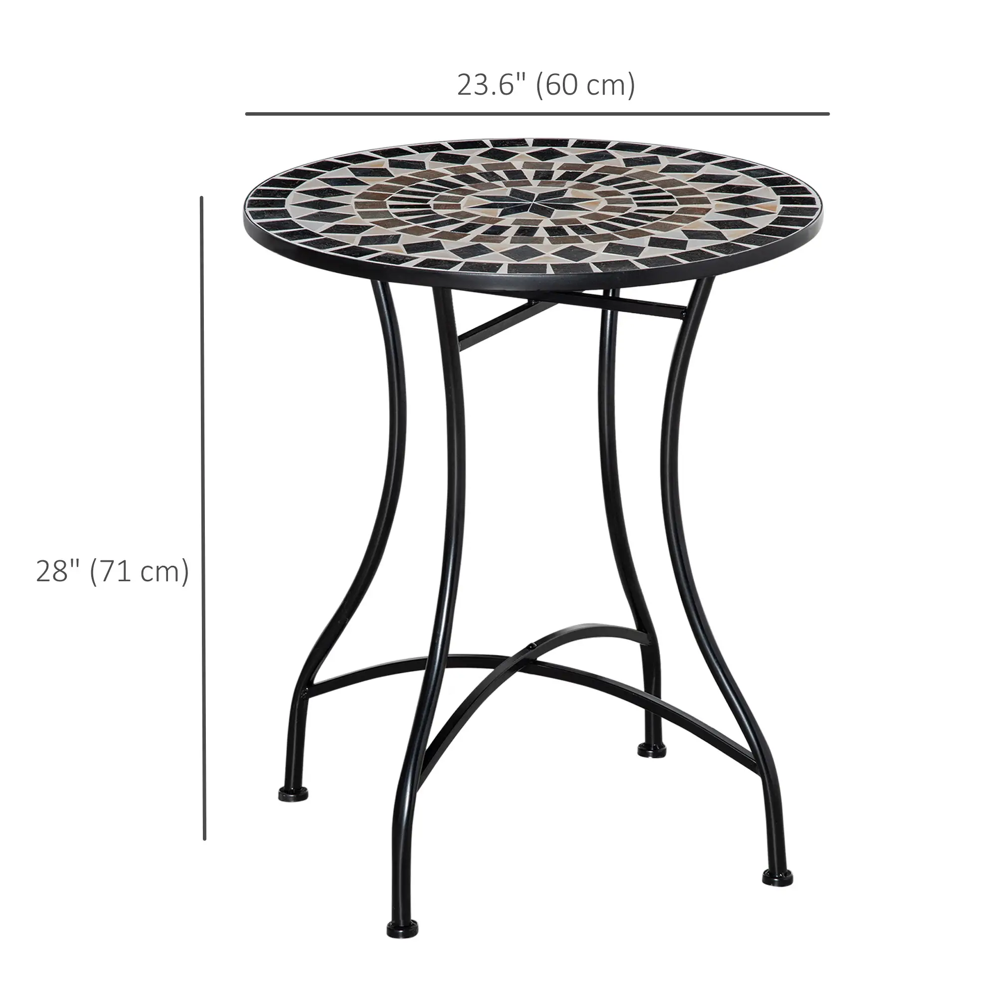 Round Mosaic Patio Table, Metal Frame, Outdoor Garden Furniture, Black - Image 3