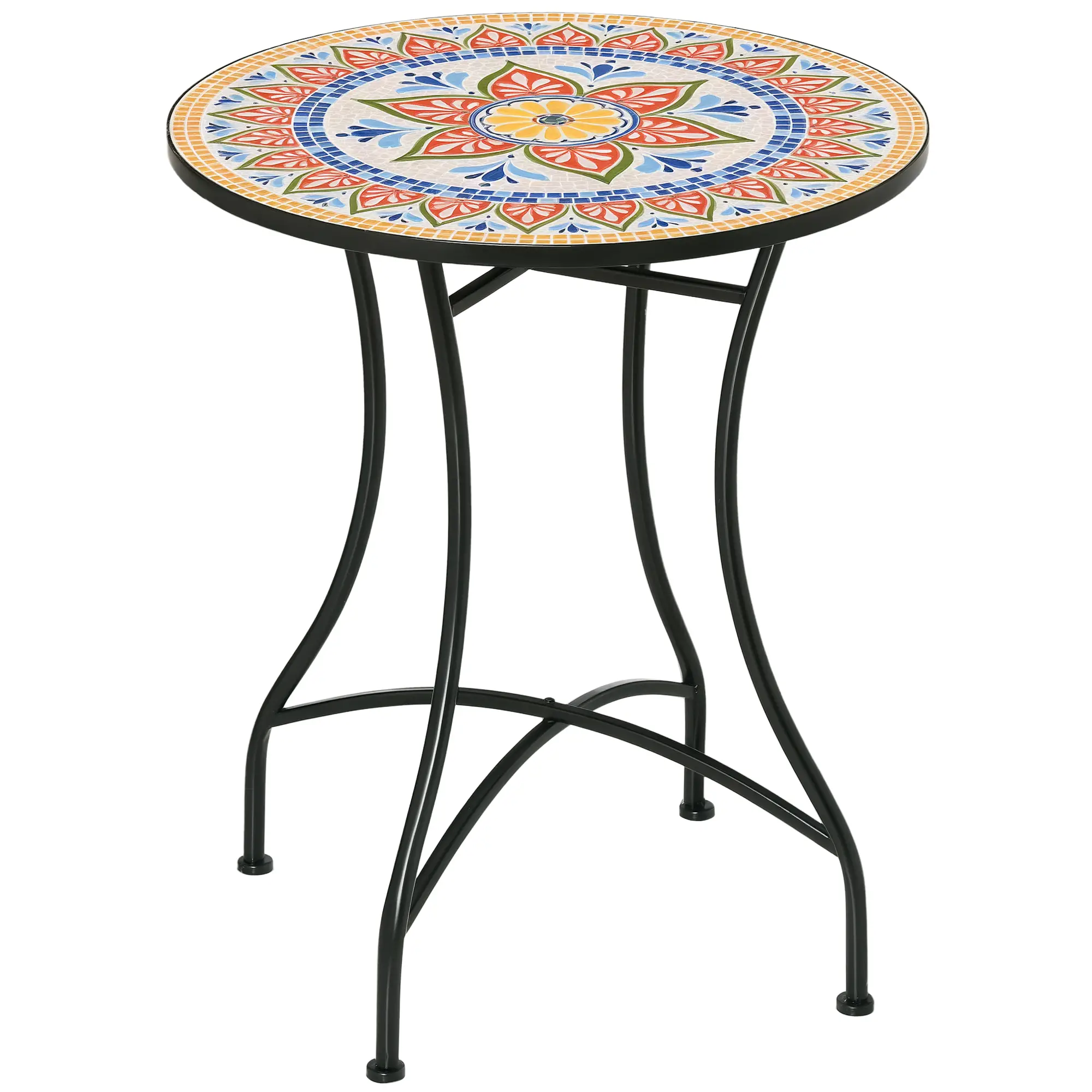 Round Mosaic Patio Table, Metal Frame, Outdoor Garden Furniture, Red - Image 11