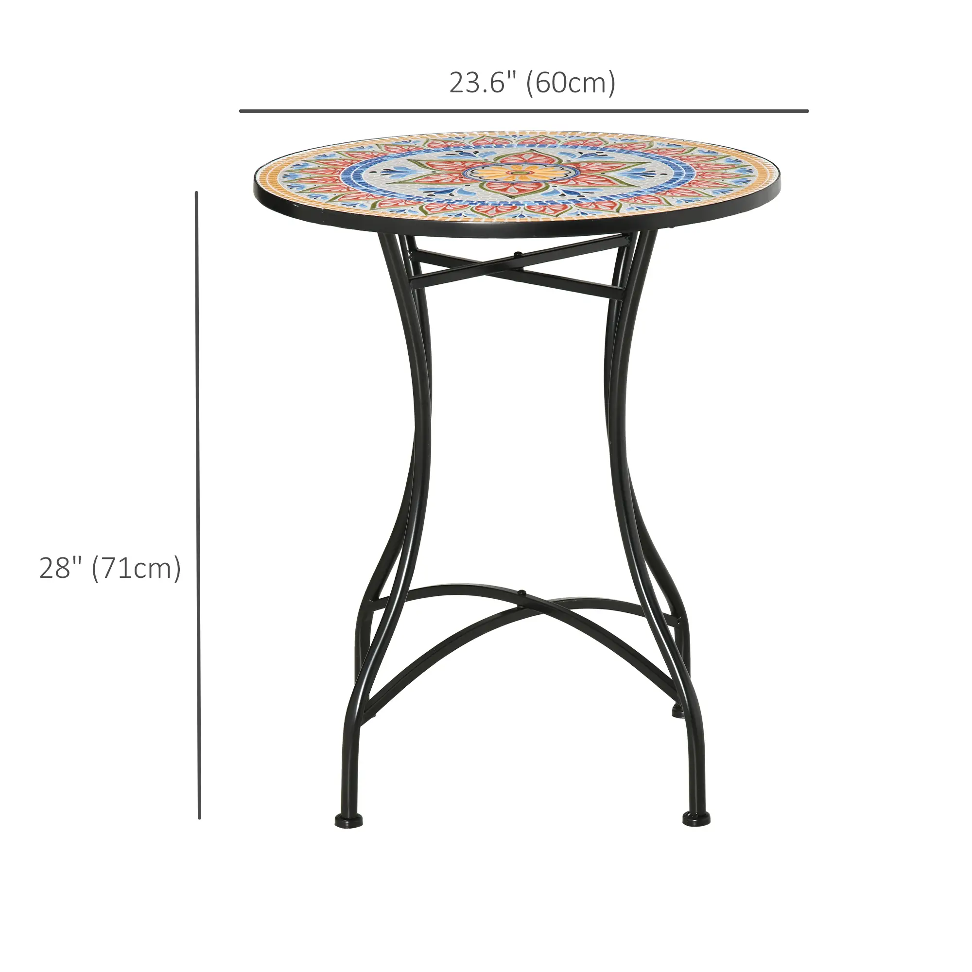 Round Mosaic Patio Table, Metal Frame, Outdoor Garden Furniture, Red - Image 3