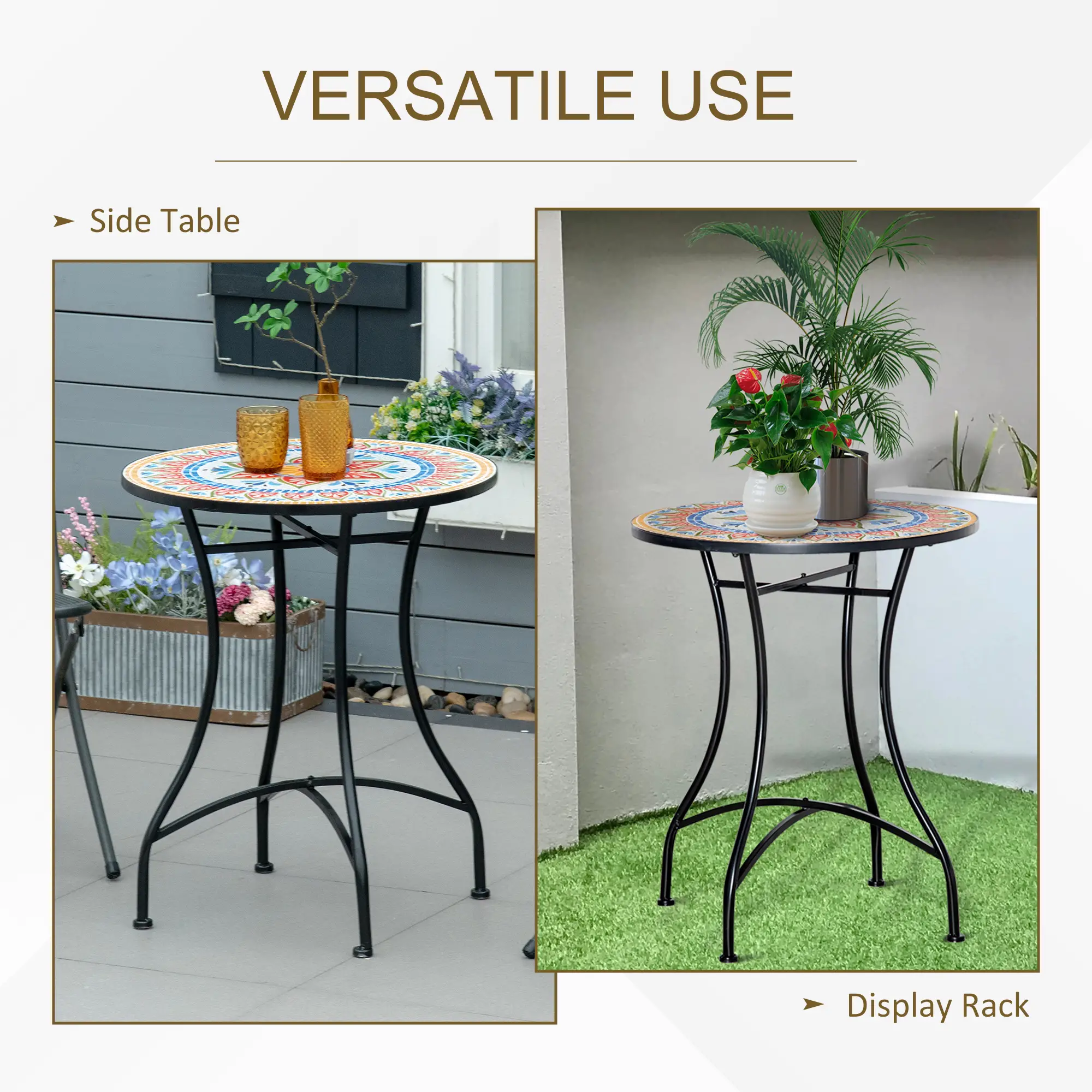 Round Mosaic Patio Table, Metal Frame, Outdoor Garden Furniture, Red - Image 4