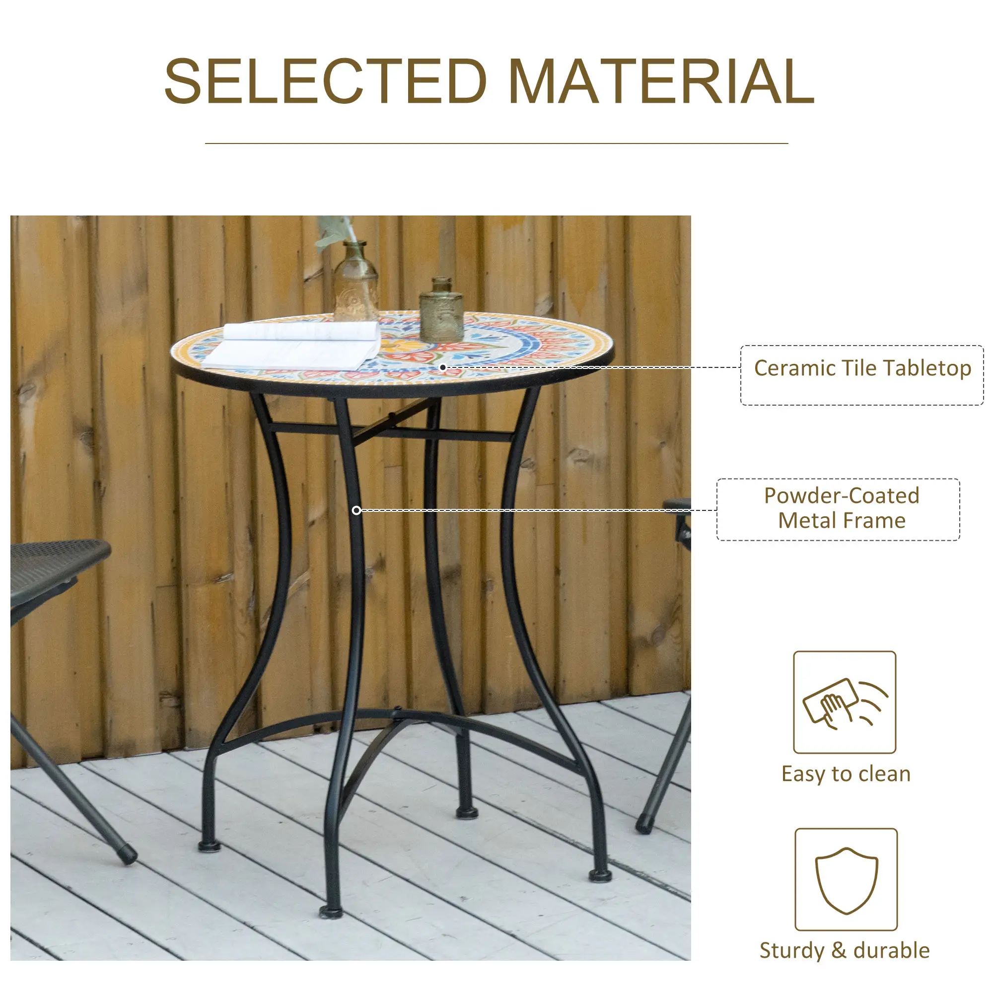 Round Mosaic Patio Table, Metal Frame, Outdoor Garden Furniture, Red - Image 5