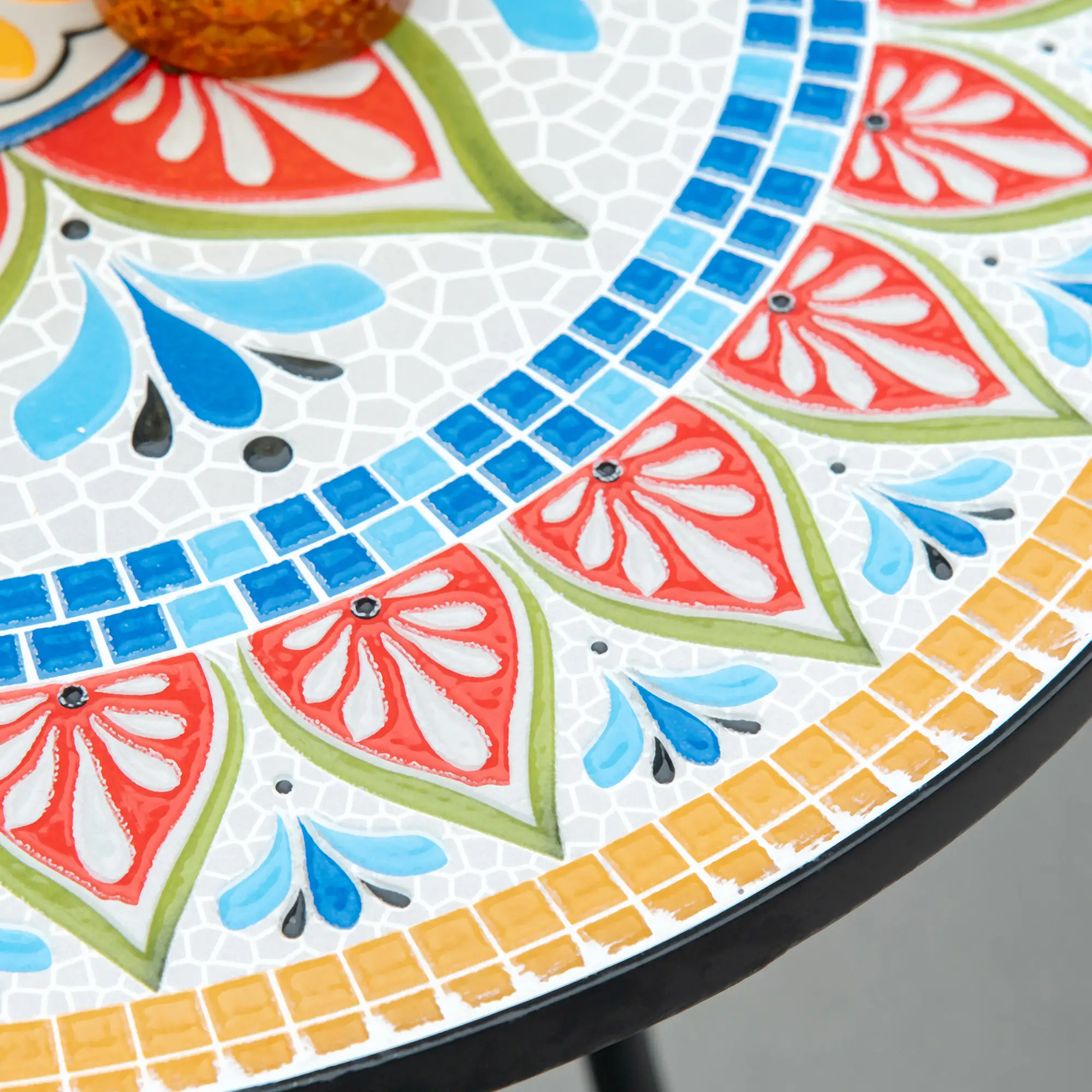 Round Mosaic Patio Table, Metal Frame, Outdoor Garden Furniture, Red - Image 7
