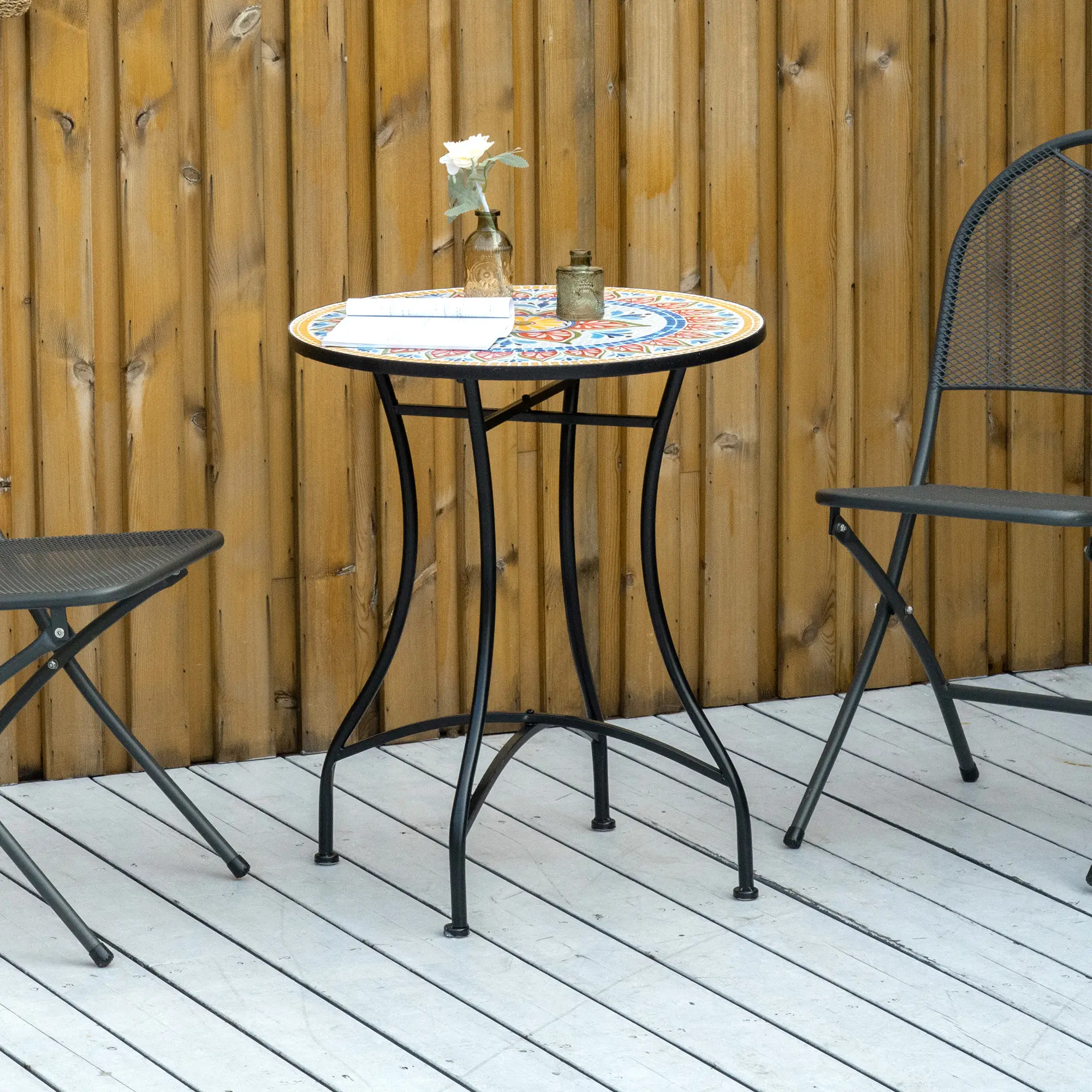 Round Mosaic Patio Table, Metal Frame, Outdoor Garden Furniture, Red - Image 8