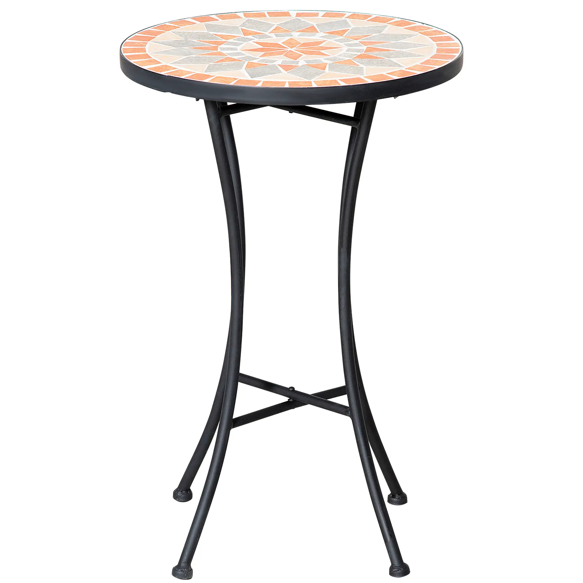 Round Mosaic Patio Table, Metal Frame, Outdoor Garden Furniture, Yellow Grey