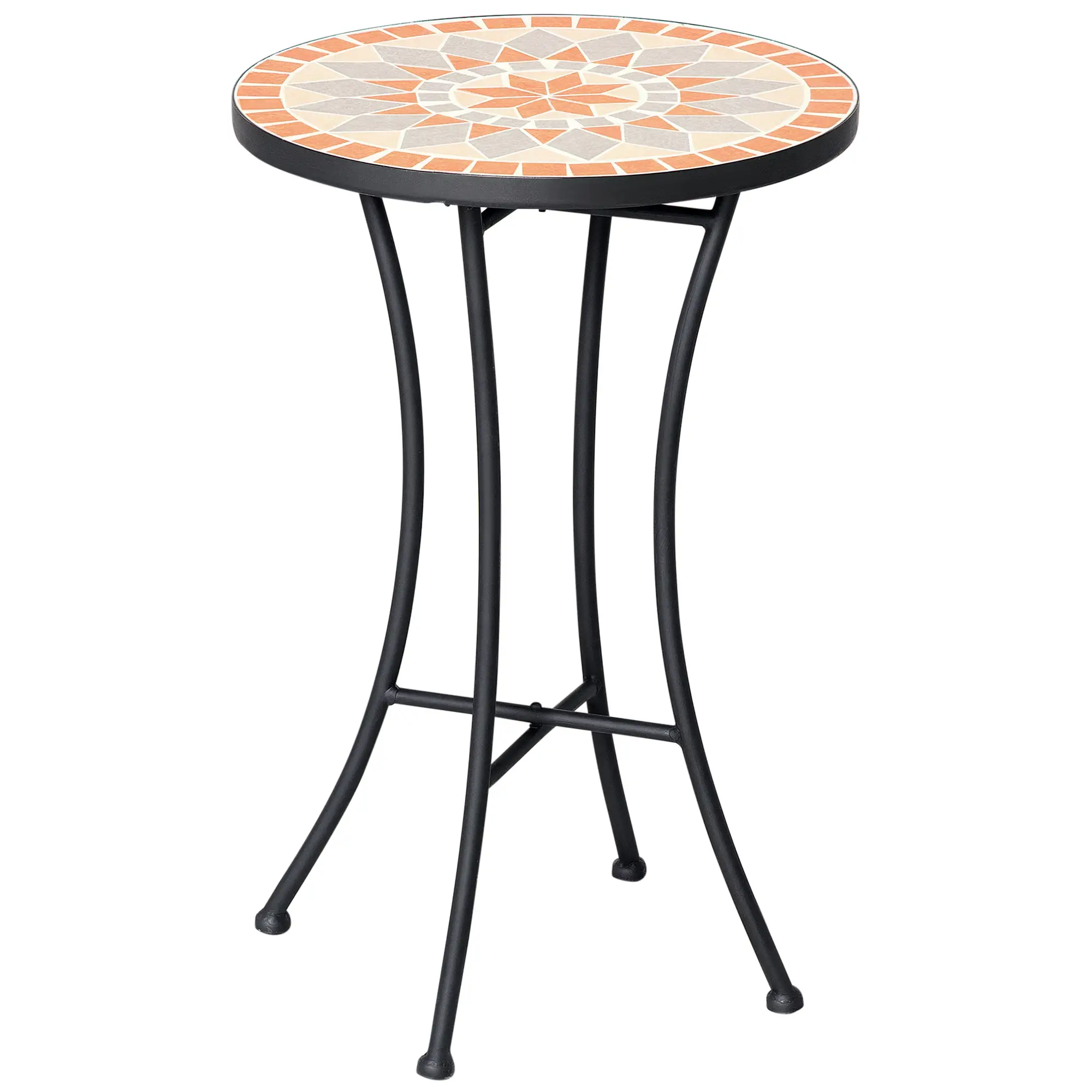 Round Mosaic Patio Table, Metal Frame, Outdoor Garden Furniture, Yellow Grey - Image 11