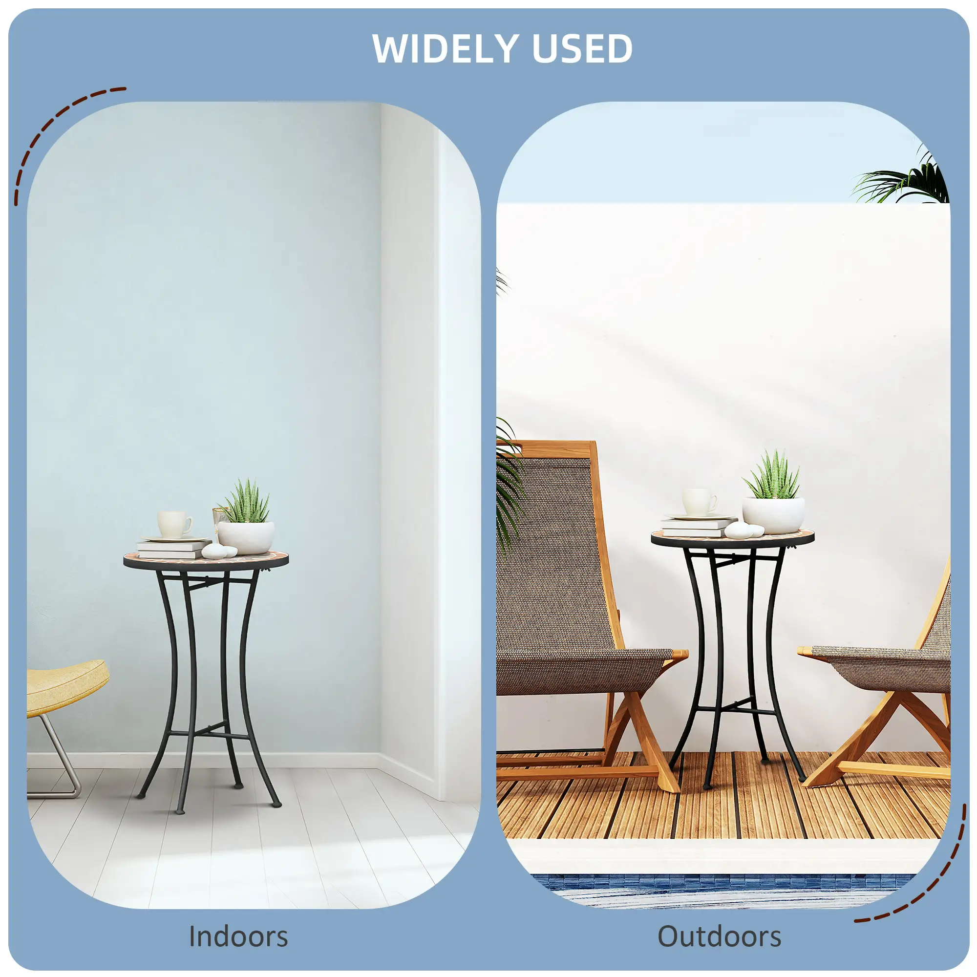 Round Mosaic Patio Table, Metal Frame, Outdoor Garden Furniture, Yellow Grey - Image 4