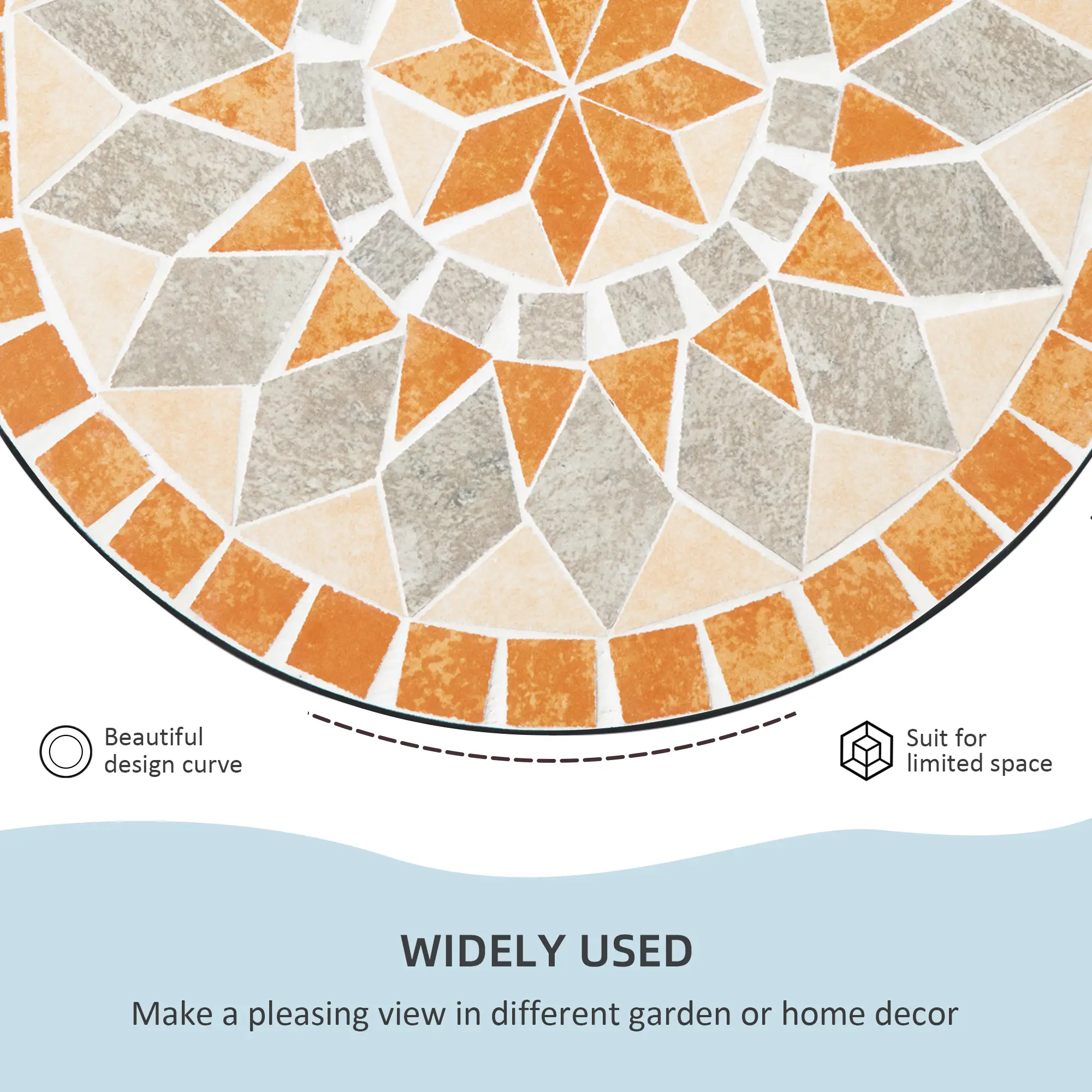 Round Mosaic Patio Table, Metal Frame, Outdoor Garden Furniture, Yellow Grey - Image 5