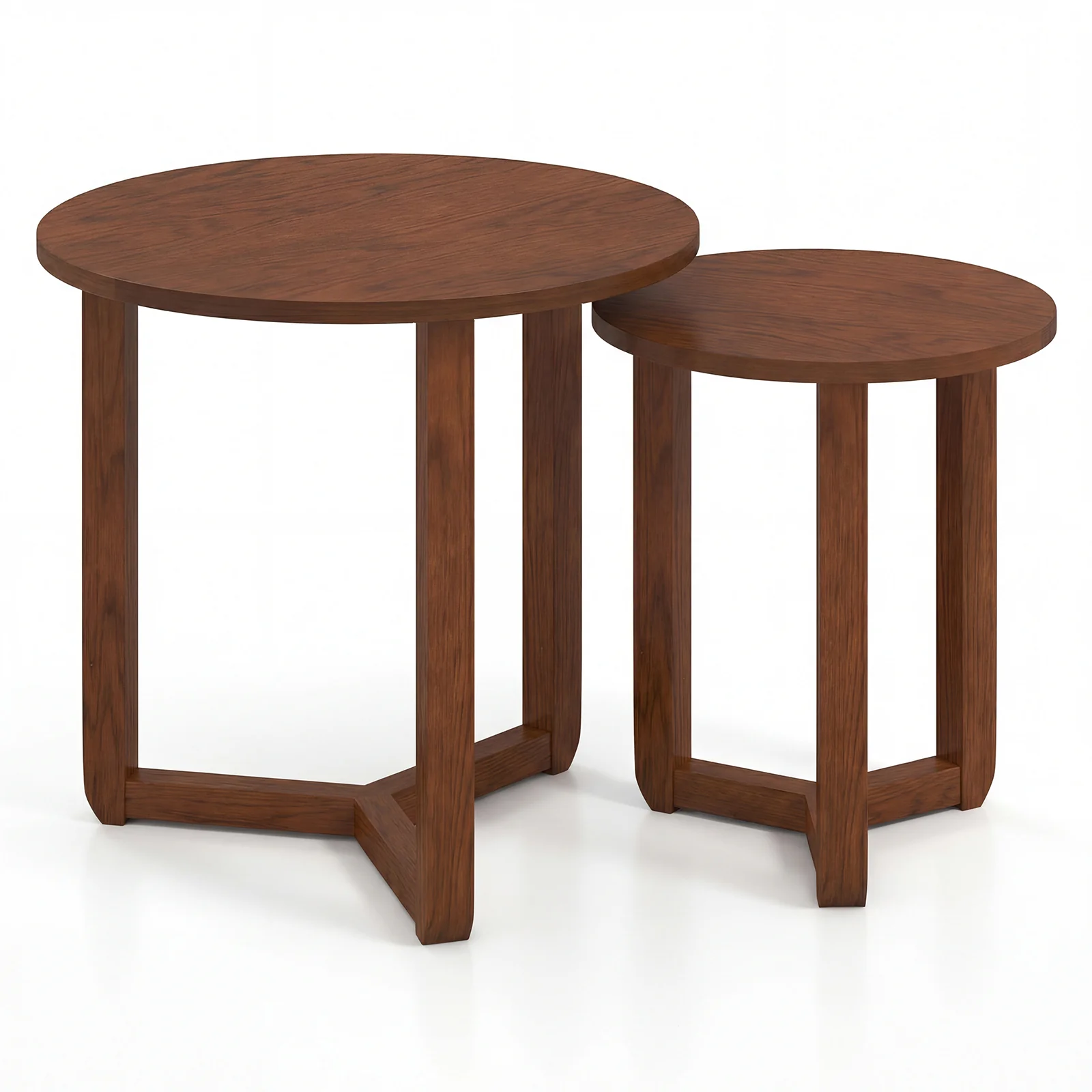 Round Nesting Coffee Table Set, 2 Wood End Tables, Thickened Top, Walnut - Image 4