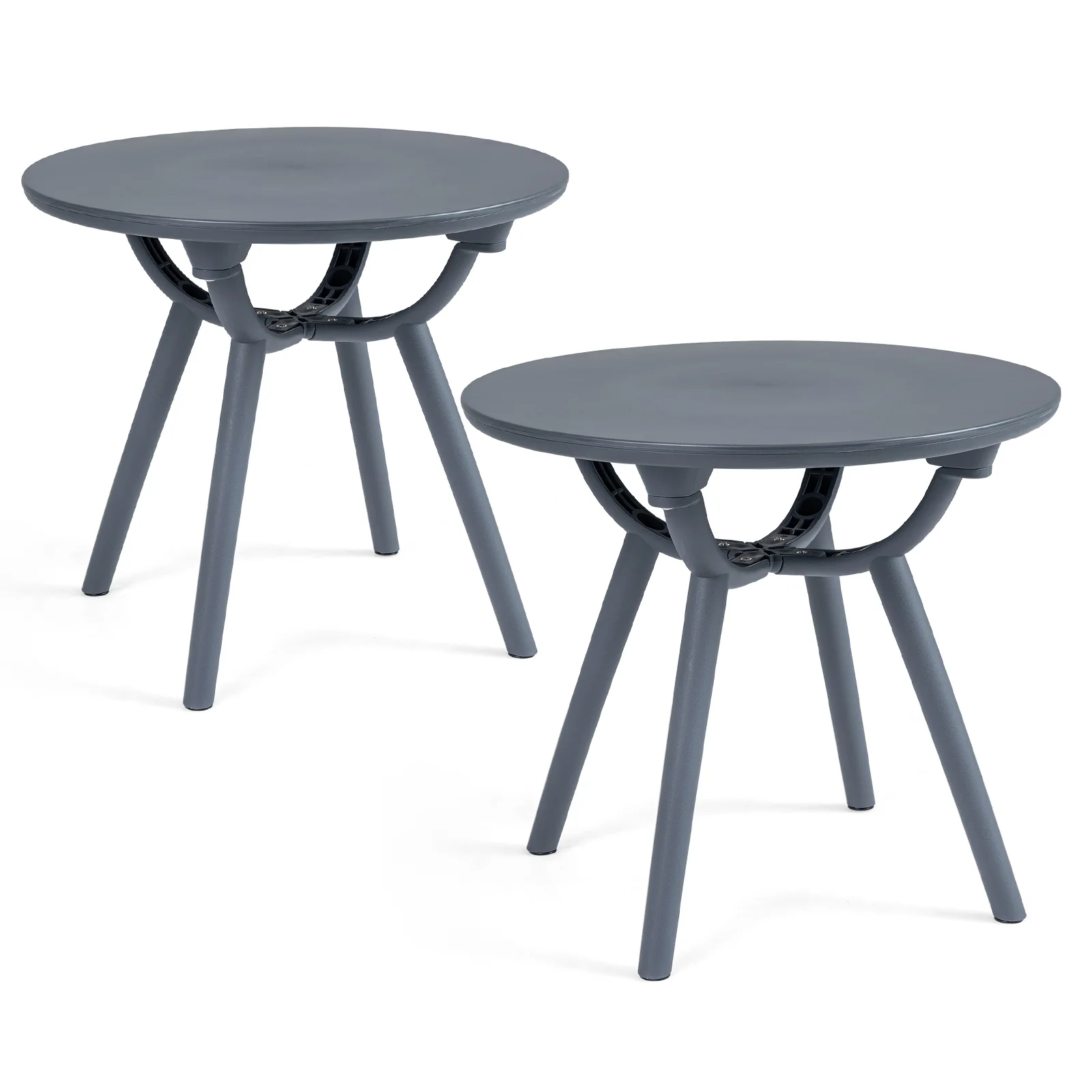 Round Patio Storage Side Table, Set Of 2, Gray