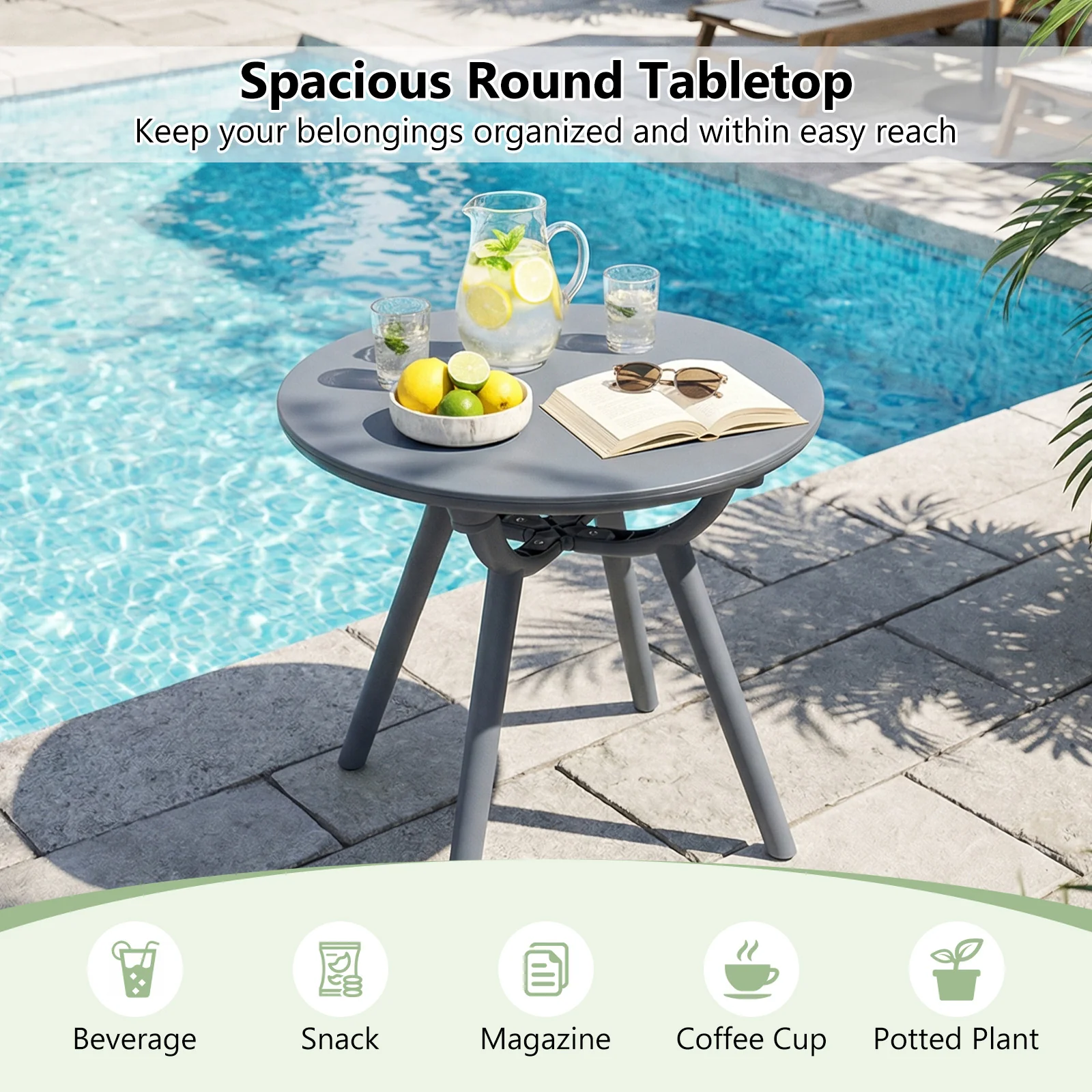 Round Patio Storage Side Table, Set Of 2, Gray - Image 7