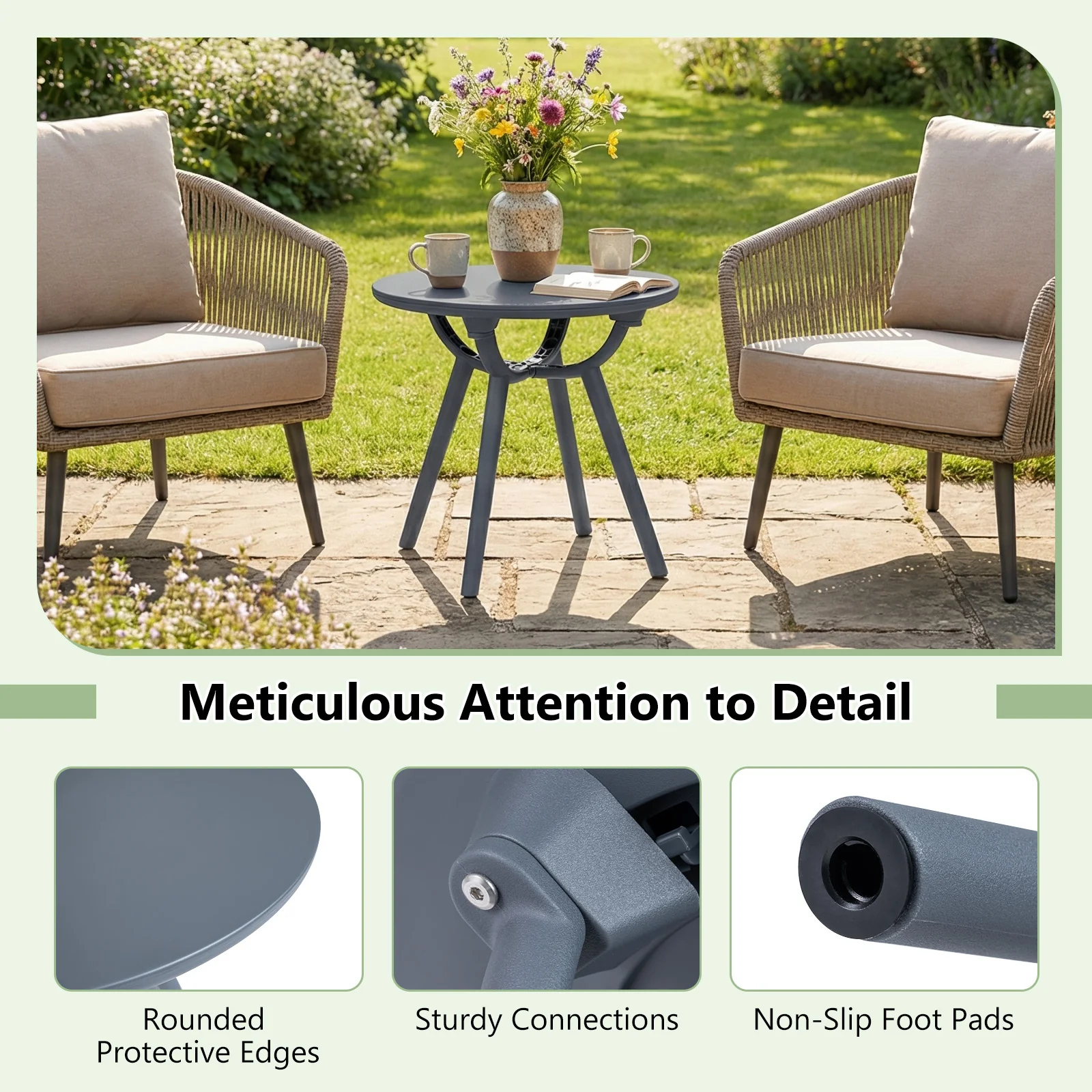 Round Patio Storage Side Table, Set Of 2, Gray - Image 9