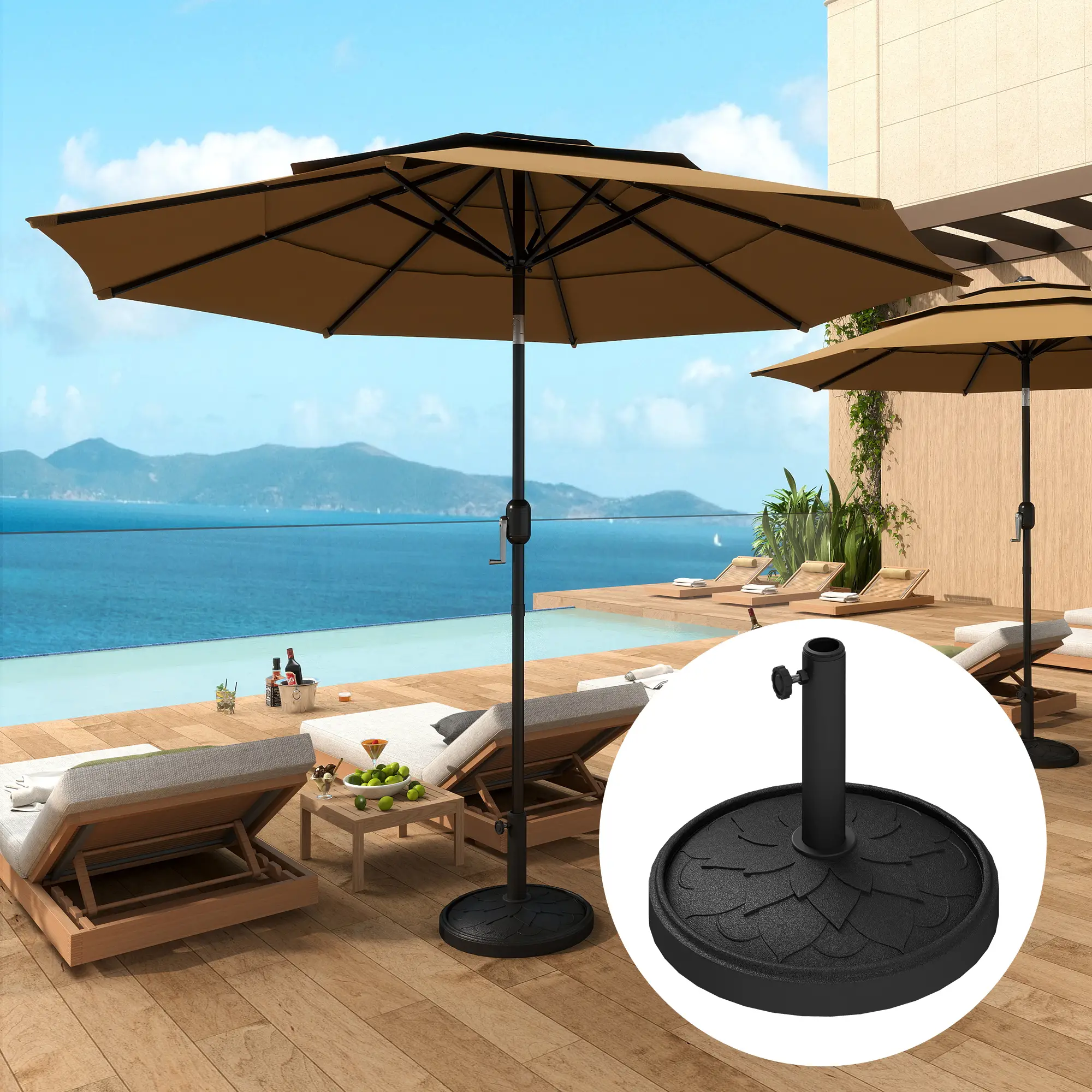 Round Patio Umbrella Base, 26 lbs Resin Stand, Black - Image 2