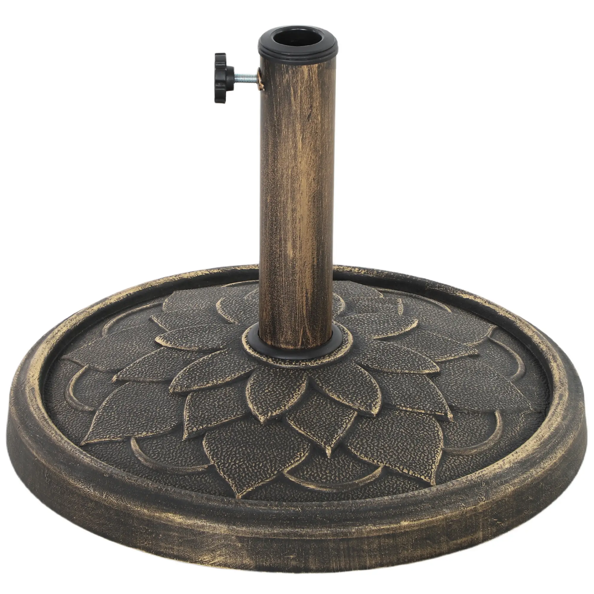 Round Patio Umbrella Base, 26 lbs Resin Stand, Heavy Duty Holder, Bronze