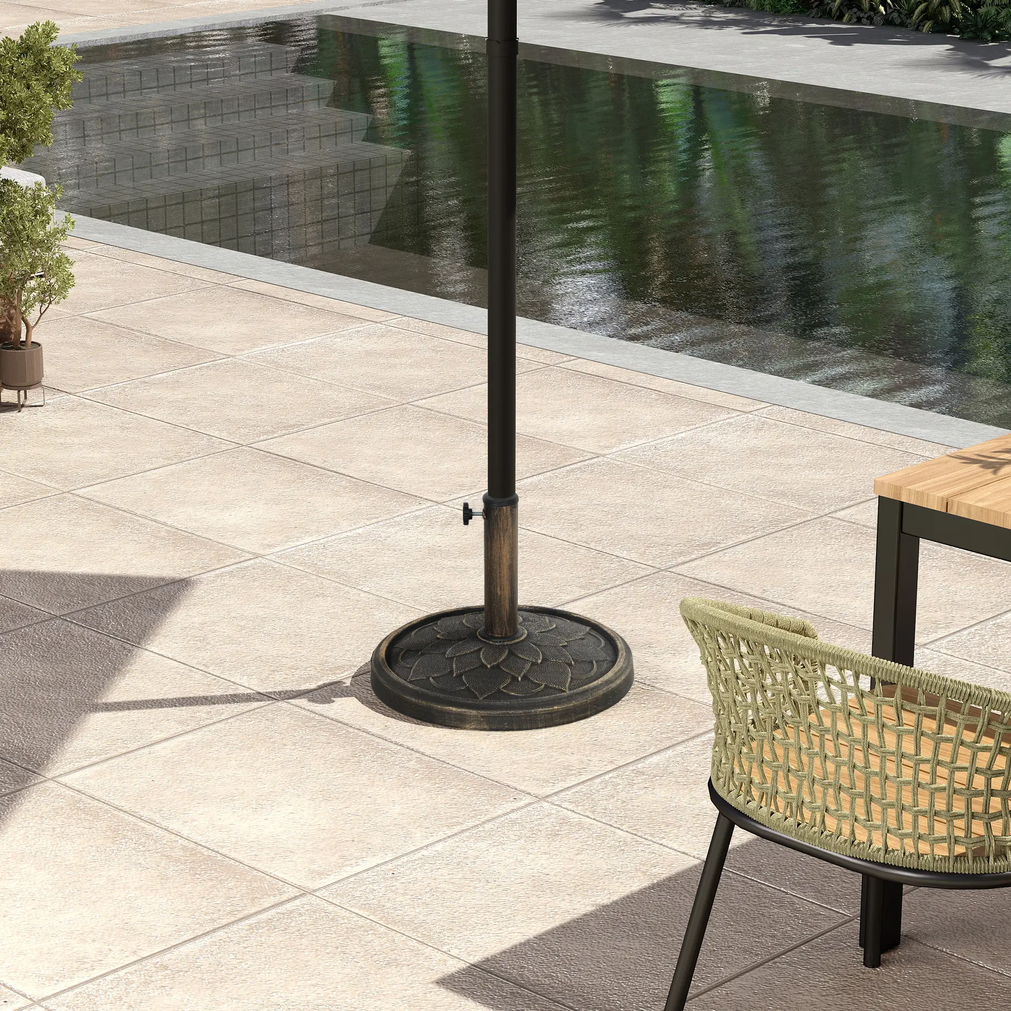 Round Patio Umbrella Base, 26 lbs Resin Stand, Heavy Duty Holder, Bronze - Image 10
