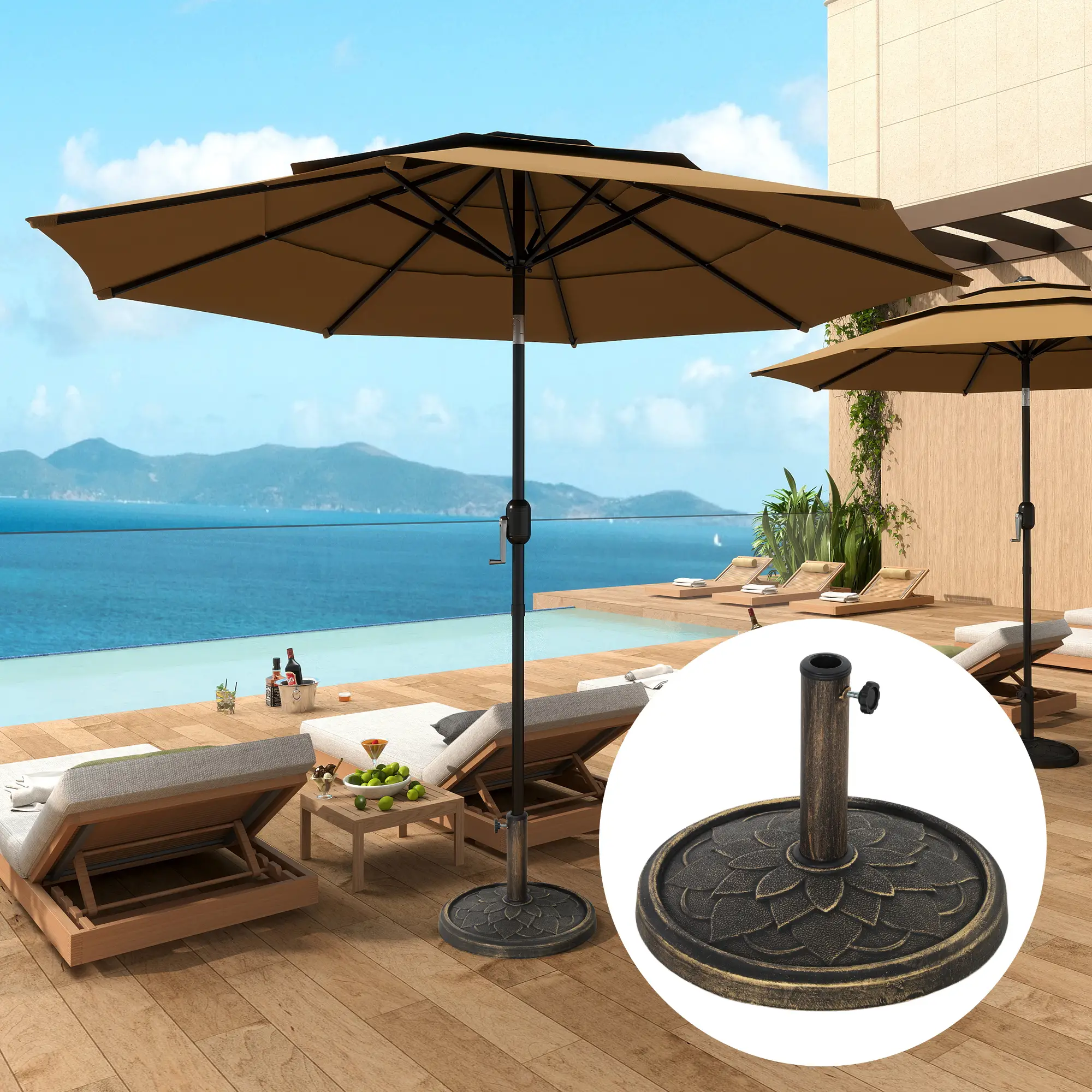Round Patio Umbrella Base, 26 lbs Resin Stand, Heavy Duty Holder, Bronze - Image 2