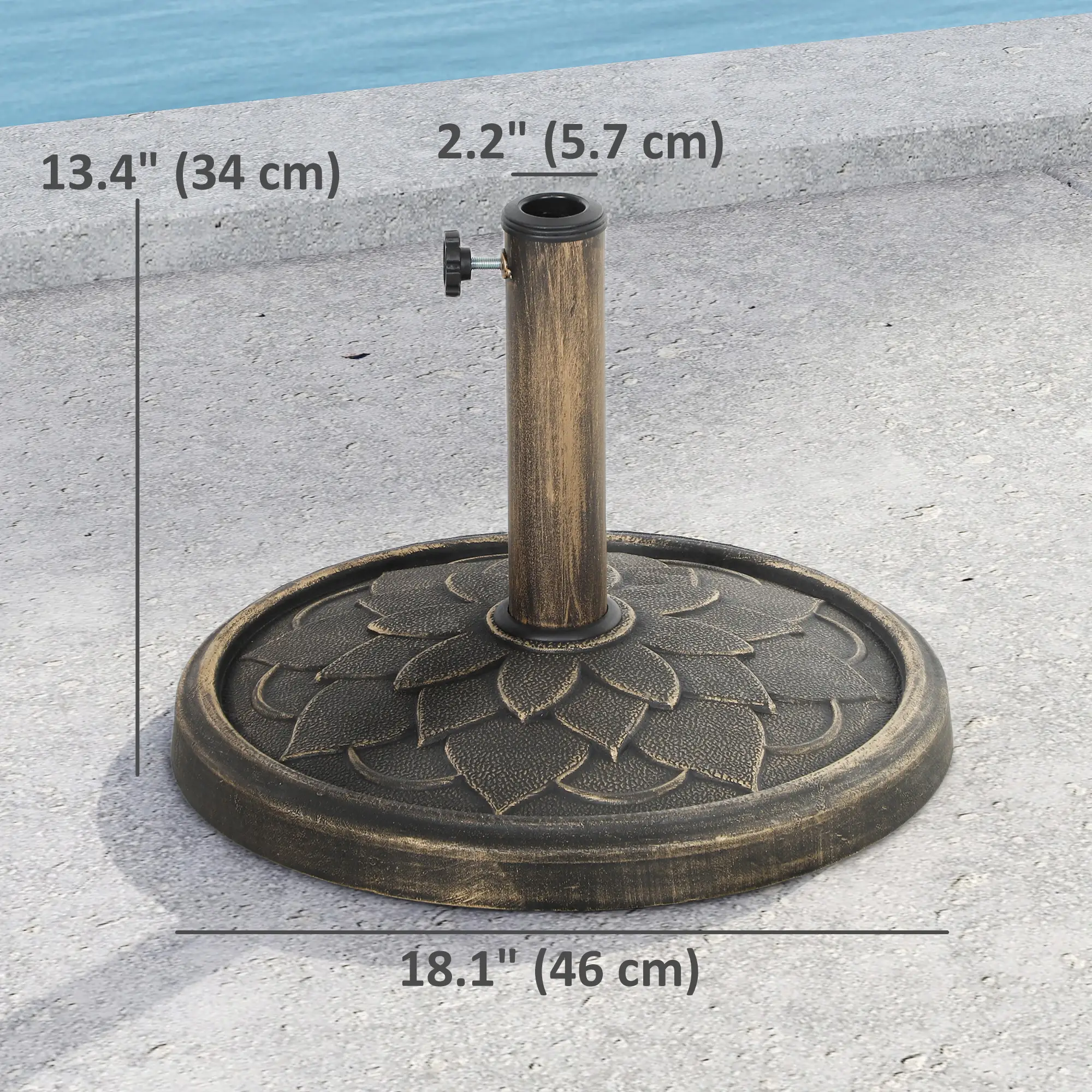 Round Patio Umbrella Base, 26 lbs Resin Stand, Heavy Duty Holder, Bronze - Image 3