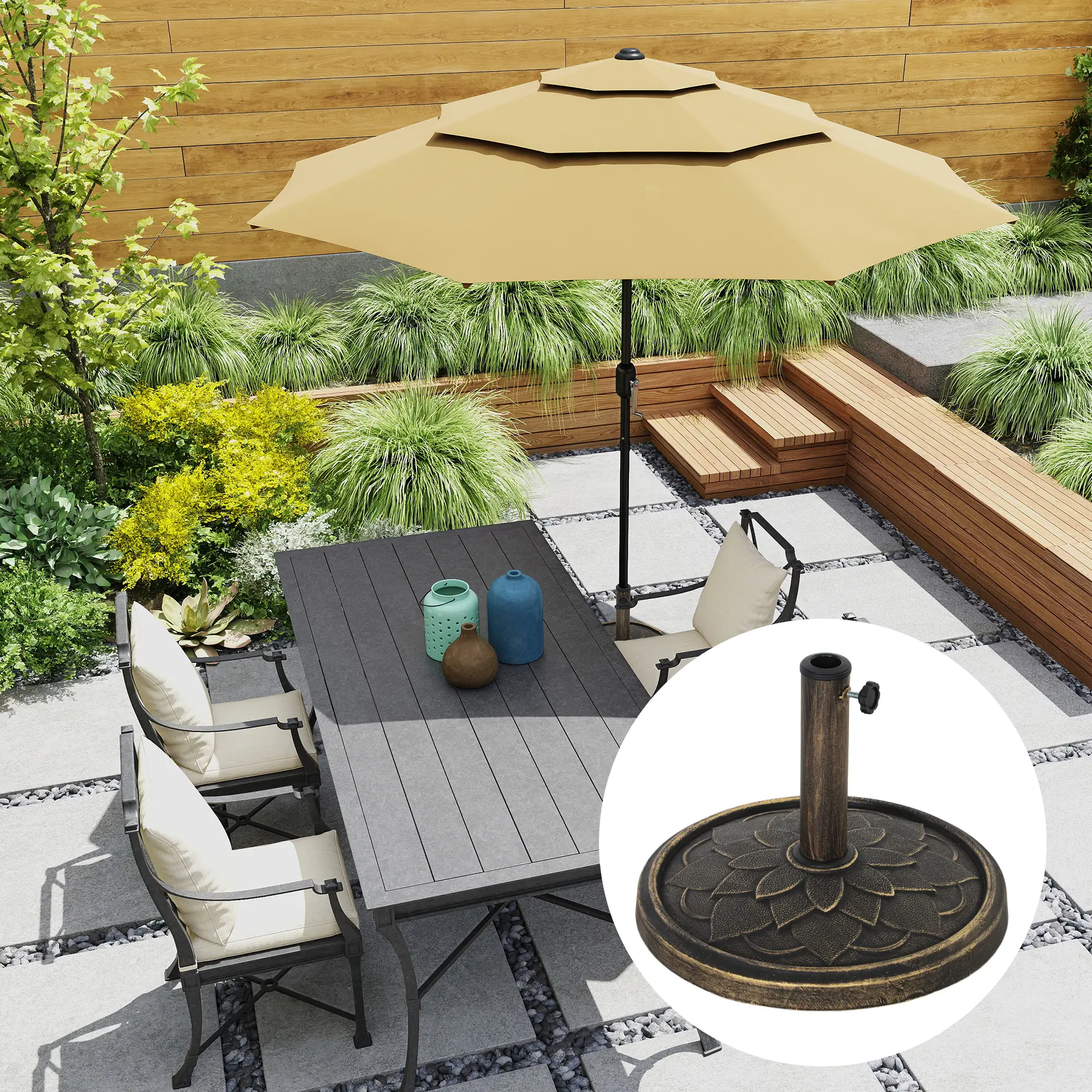 Round Patio Umbrella Base, 26 lbs Resin Stand, Heavy Duty Holder, Bronze - Image 8