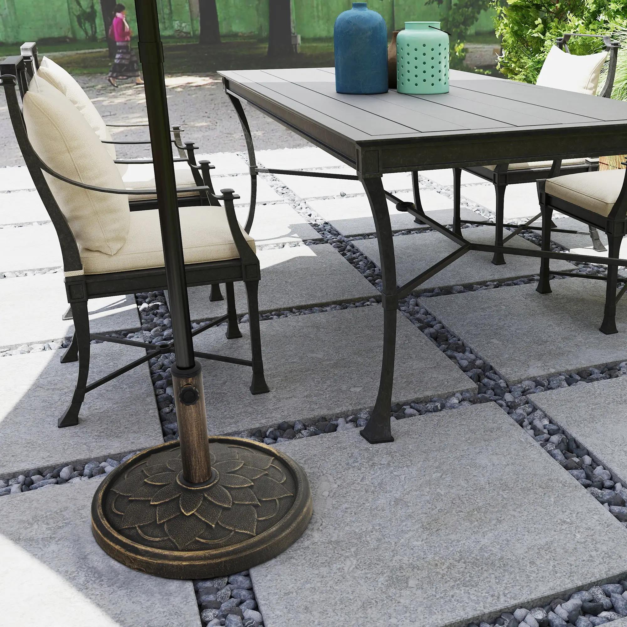 Round Patio Umbrella Base, 26 lbs Resin Stand, Heavy Duty Holder, Bronze - Image 9