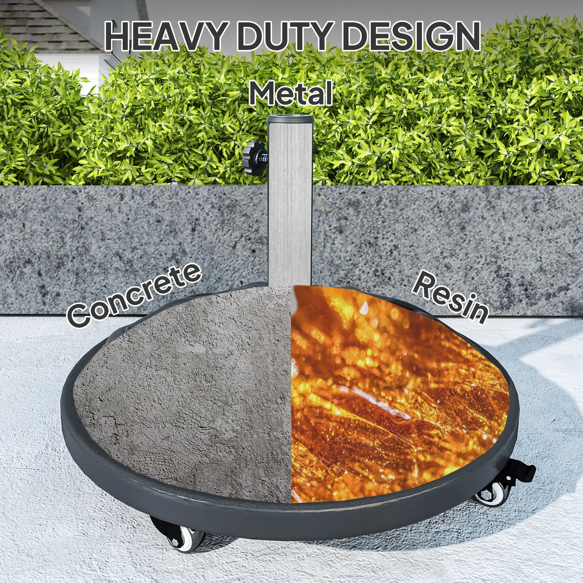 Round Patio Umbrella Base With Wheels, 44 Lbs Resin Stand, 1.3"/1.5"/1.9" Poles, Black - Image 5