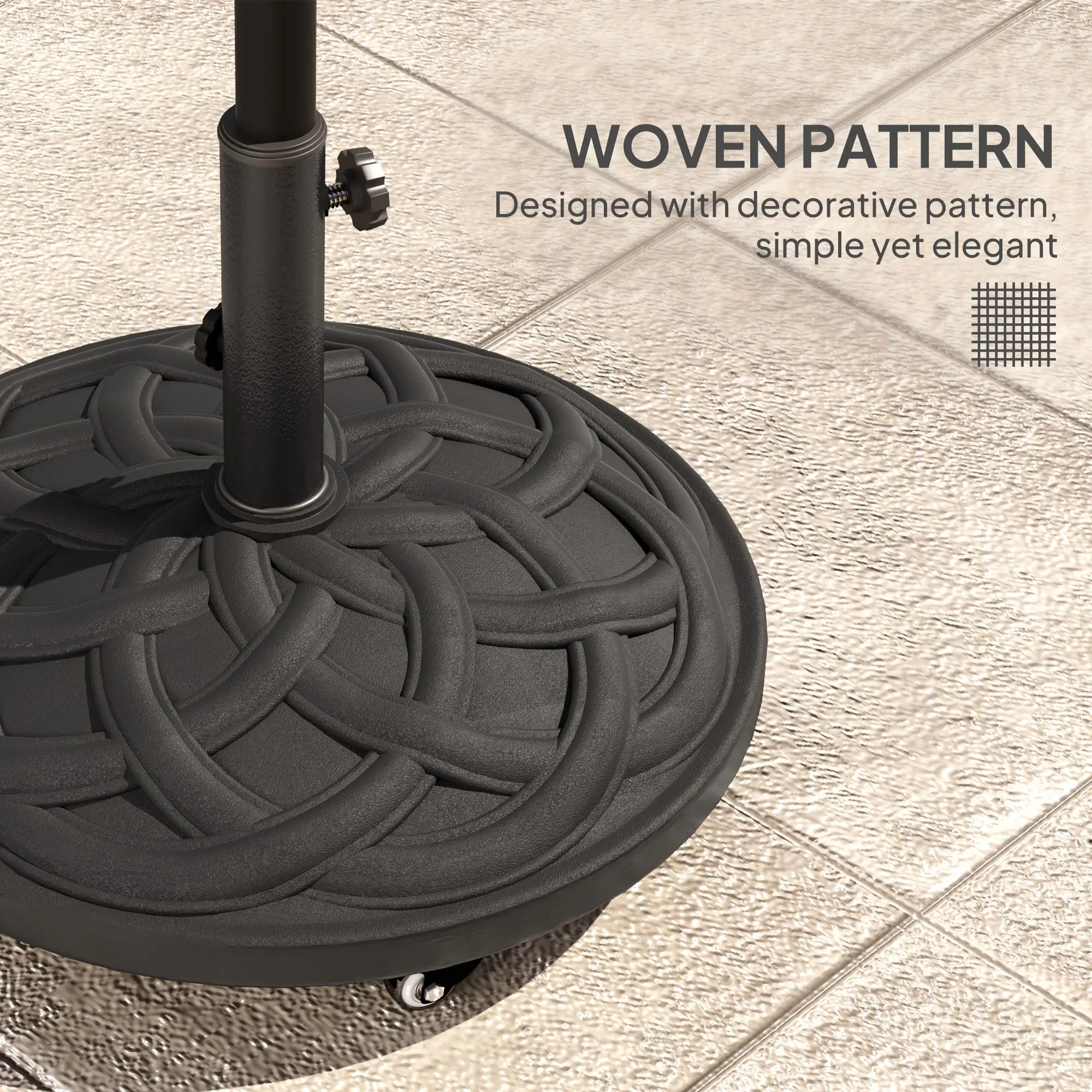 Round Patio Umbrella Base With Wheels, 44 Lbs Resin Stand, 1.3"/1.5"/1.9" Poles, Black - Image 7