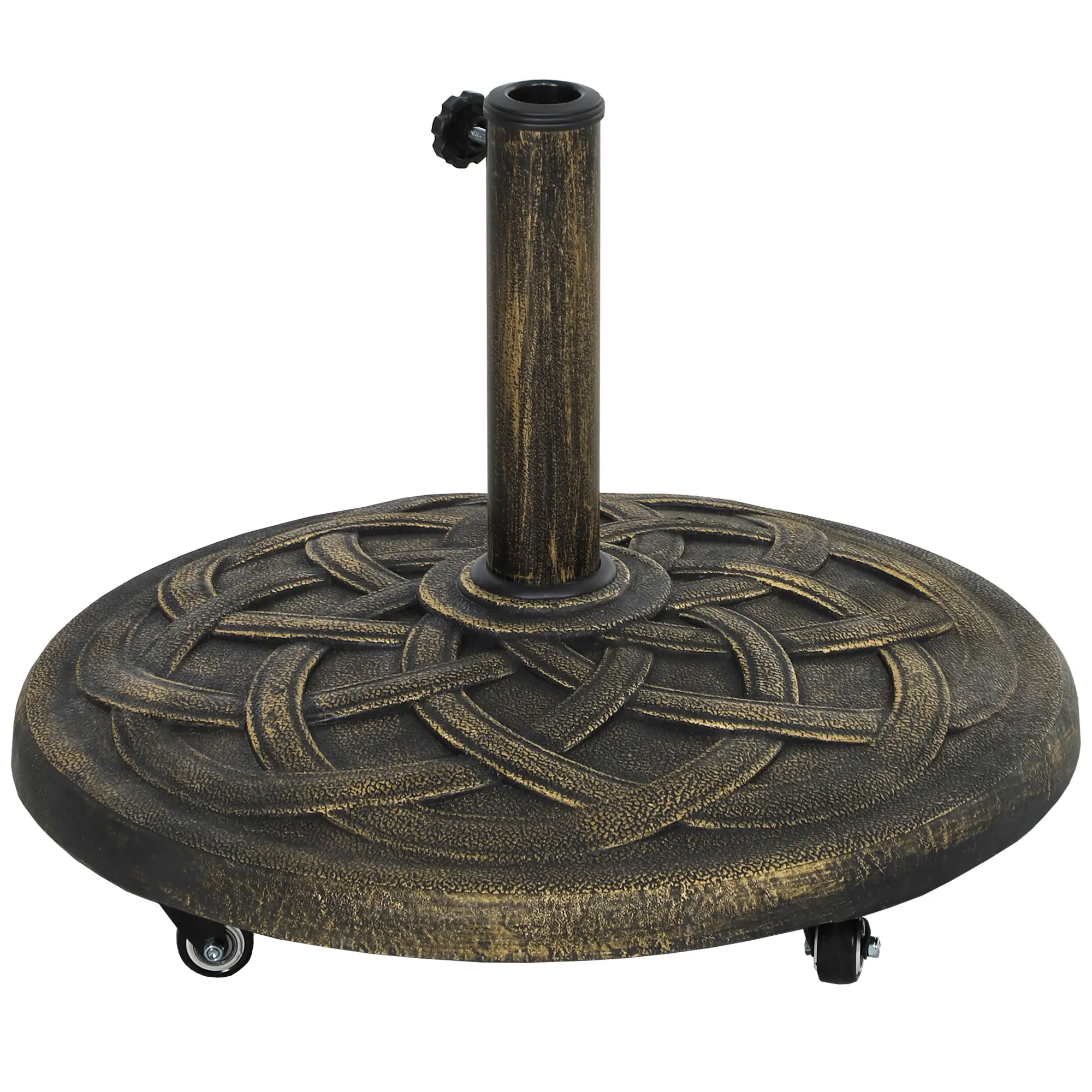 Round Patio Umbrella Base With Wheels, 44 Lbs Resin Stand, 1.3"/1.5"/1.9" Poles, Bronze