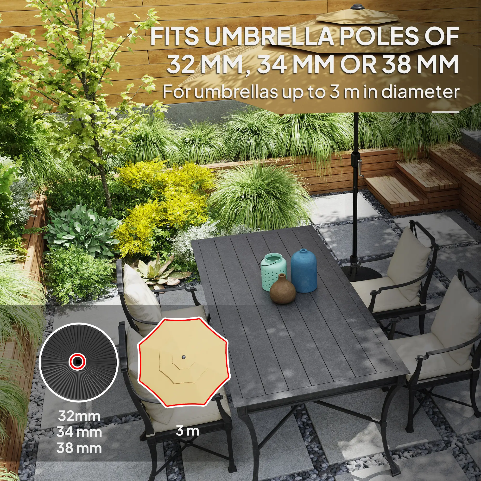 Round Plastic Patio Umbrella Base, 62lbs Sand or 51lbs Water, Black - Image 5