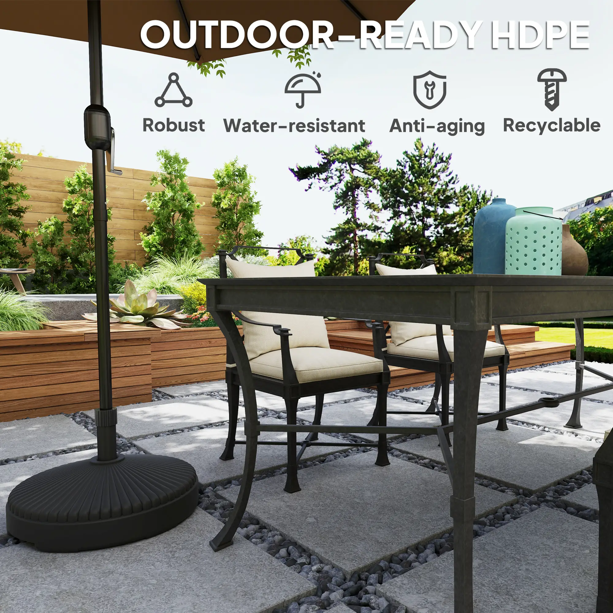 Round Plastic Patio Umbrella Base, 62lbs Sand or 51lbs Water, Black - Image 6