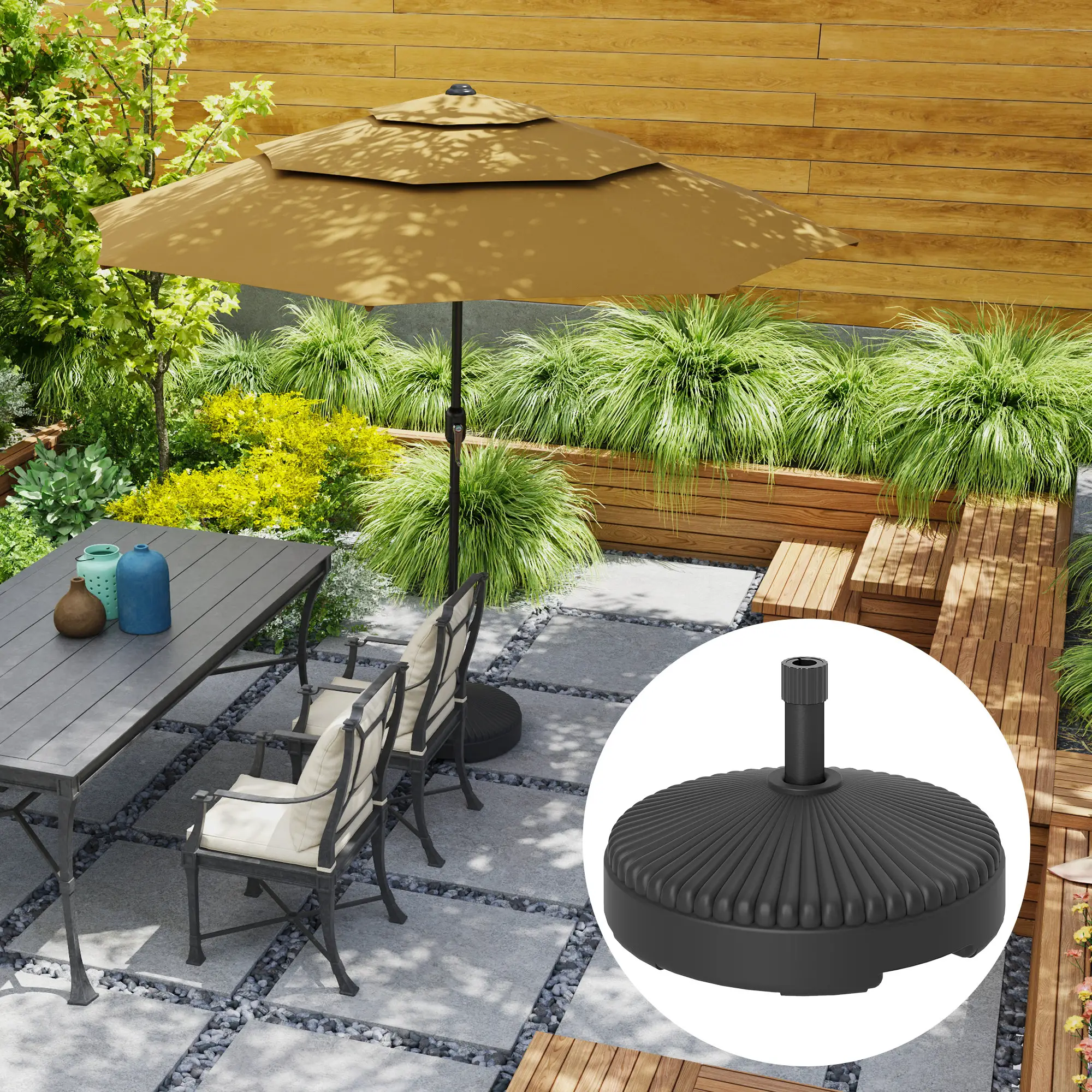 Round Plastic Patio Umbrella Base, 62lbs Sand or 51lbs Water, Black - Image 8