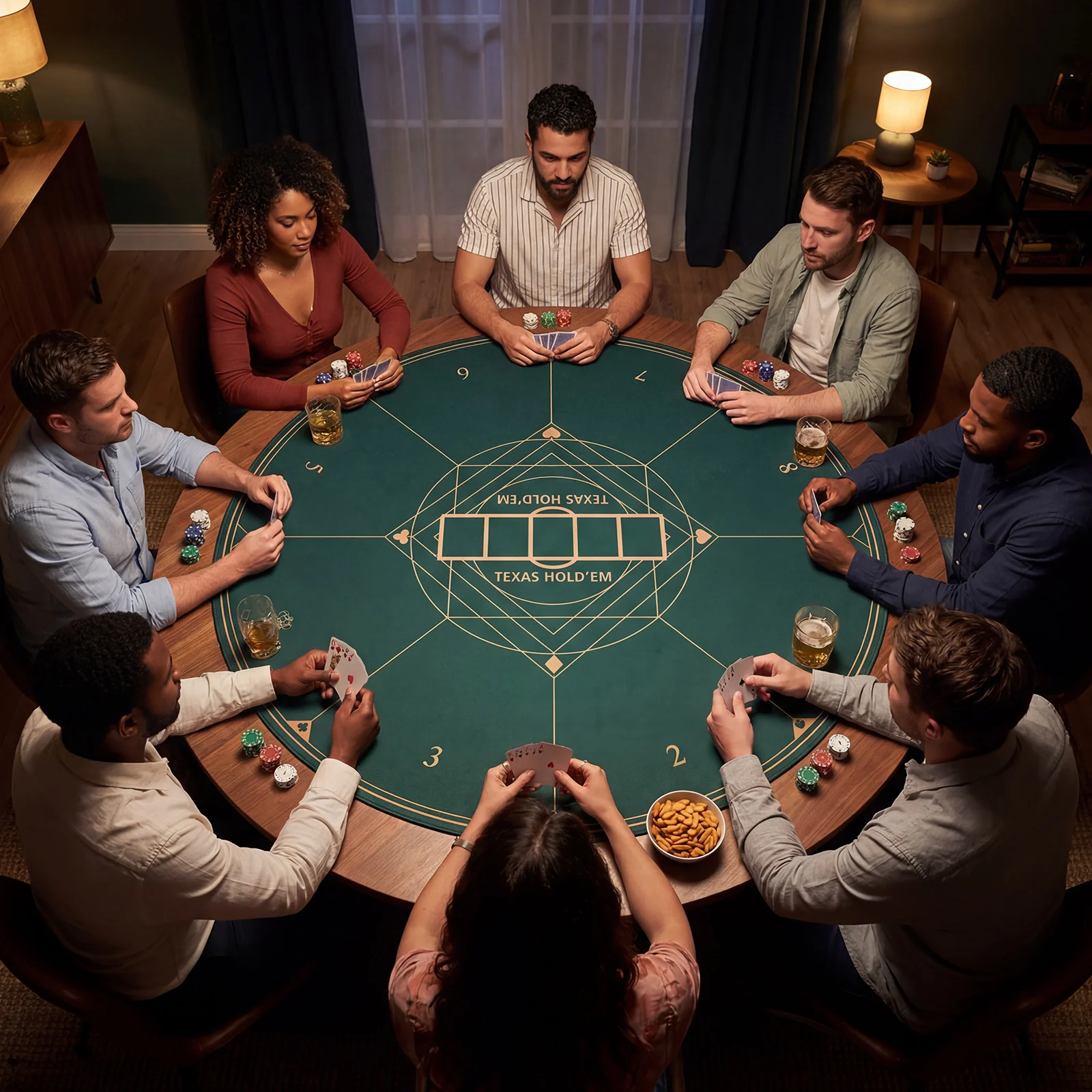 Round Poker Mat, 47", With Carrying Bag For 8 Players, Green - Image 2