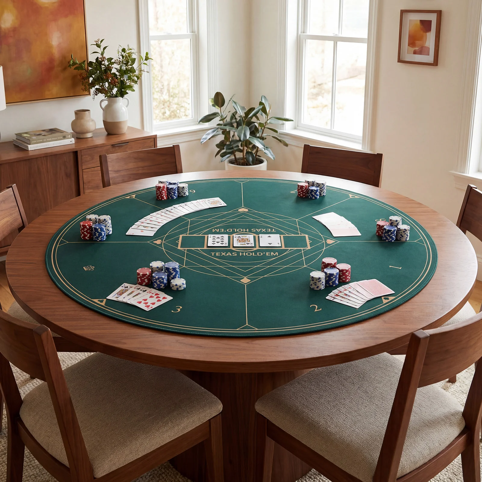 Round Poker Mat, 47", With Carrying Bag For 8 Players, Green - Image 3