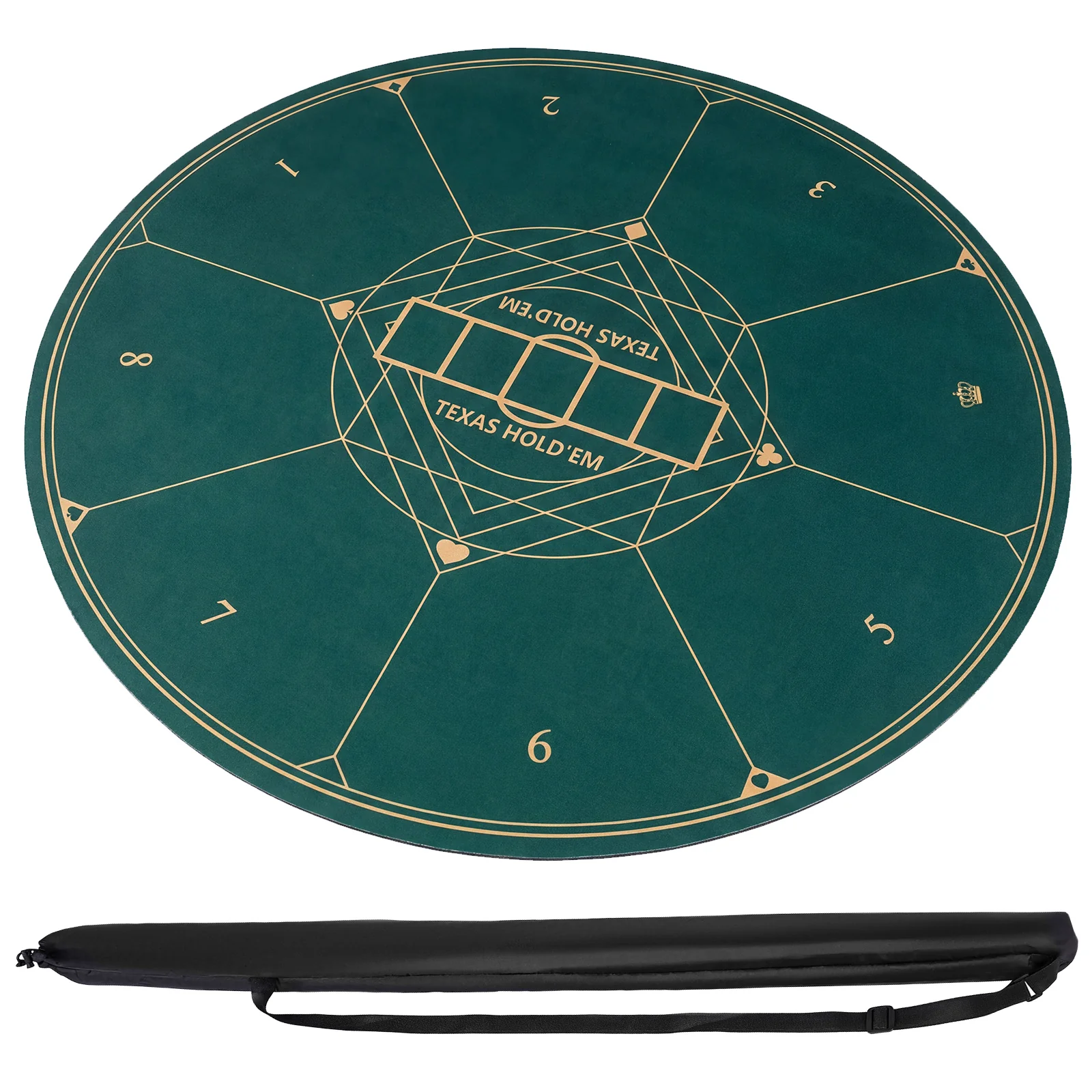 Round Poker Mat, 47", With Carrying Bag For 8 Players, Green - Image 4