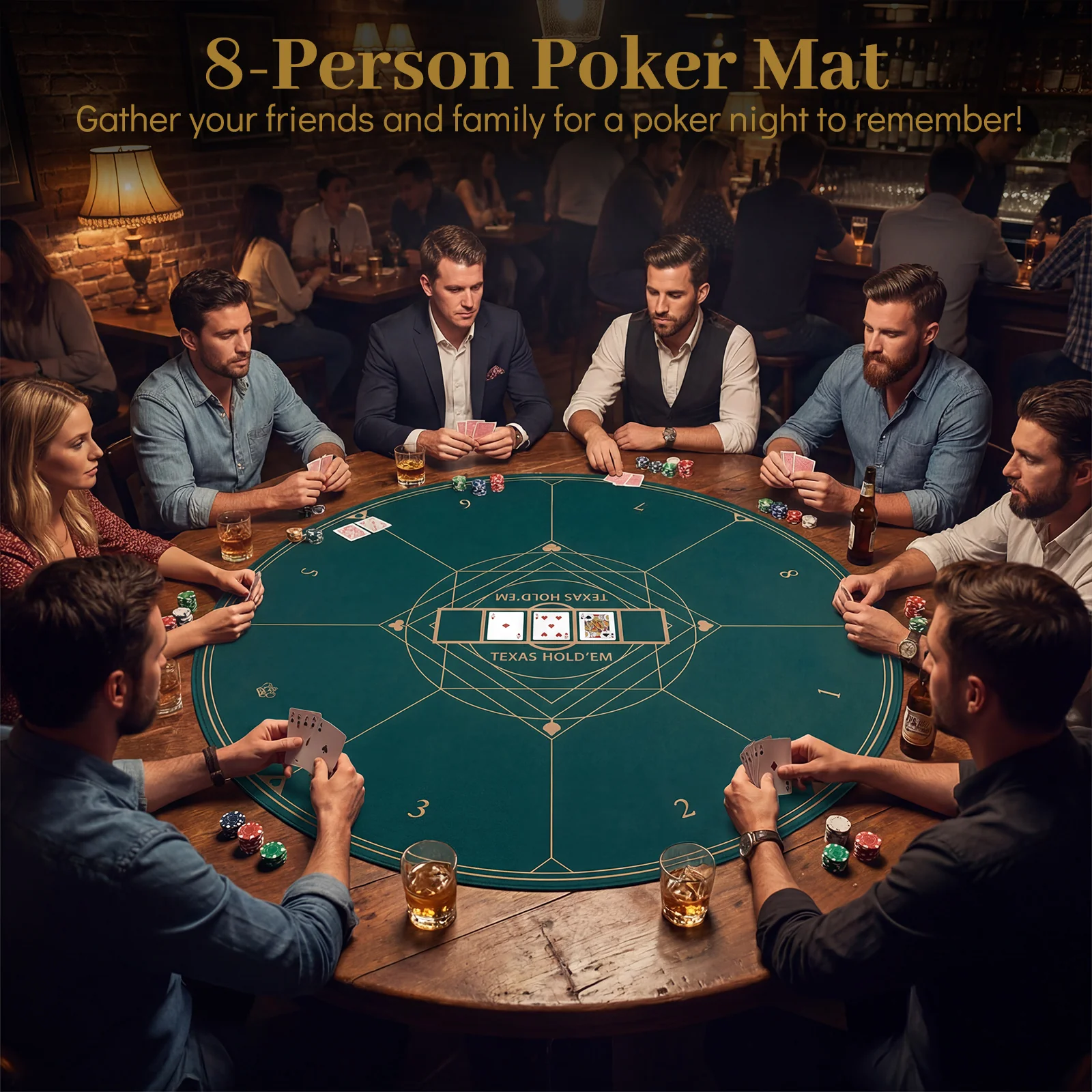 Round Poker Mat, 47", With Carrying Bag For 8 Players, Green - Image 6