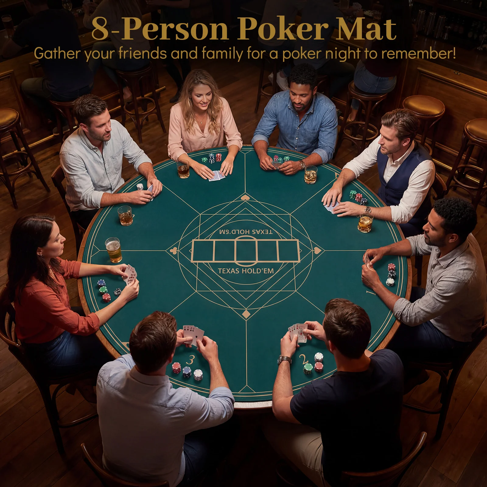Round Poker Mat, 55 Inch, Portable Foldable Anti-Slip, Green - Image 6