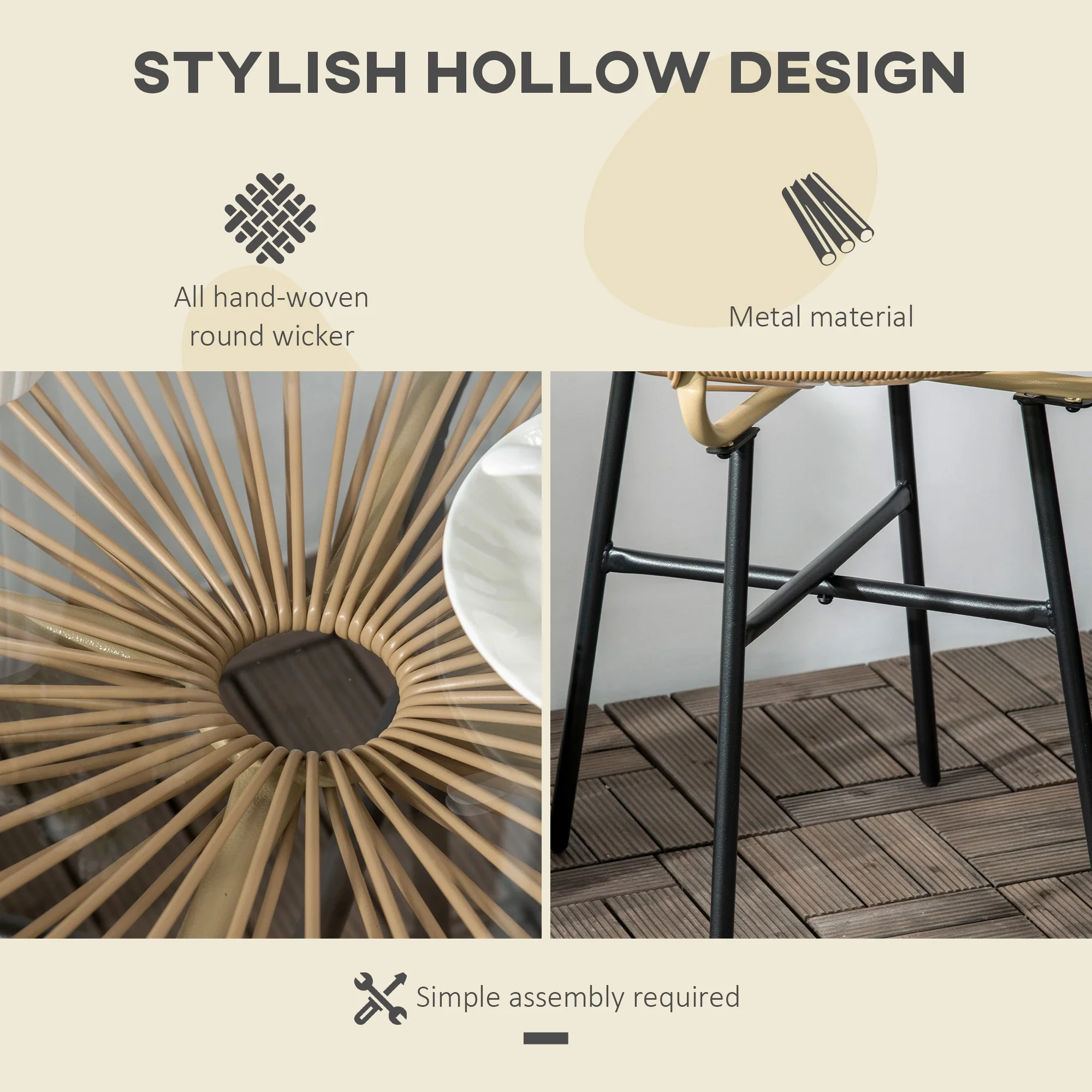 Round Rattan Side Table, Outdoor, PE Rattan, Tempered Glass Top, Beige - Image 5