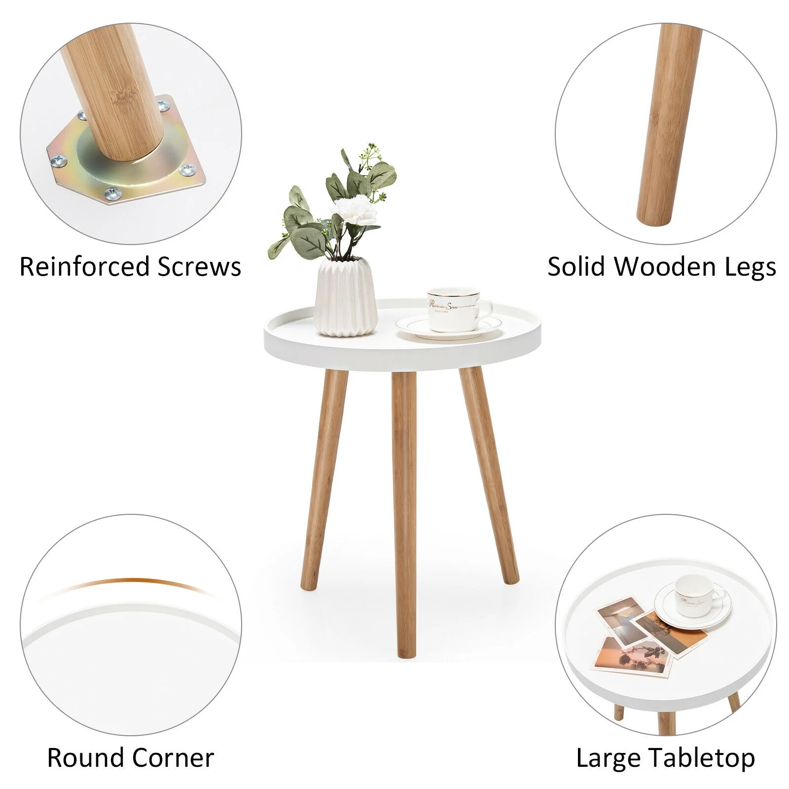 Round Side Sofa Coffee Table, White - Image 10