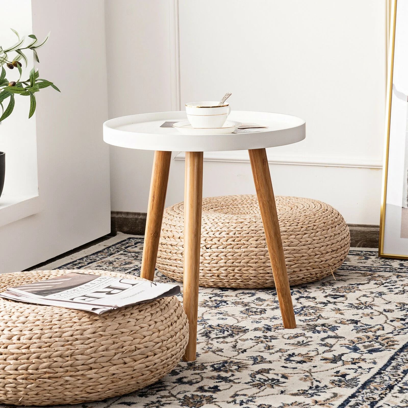 Round Side Sofa Coffee Table, White - Image 2