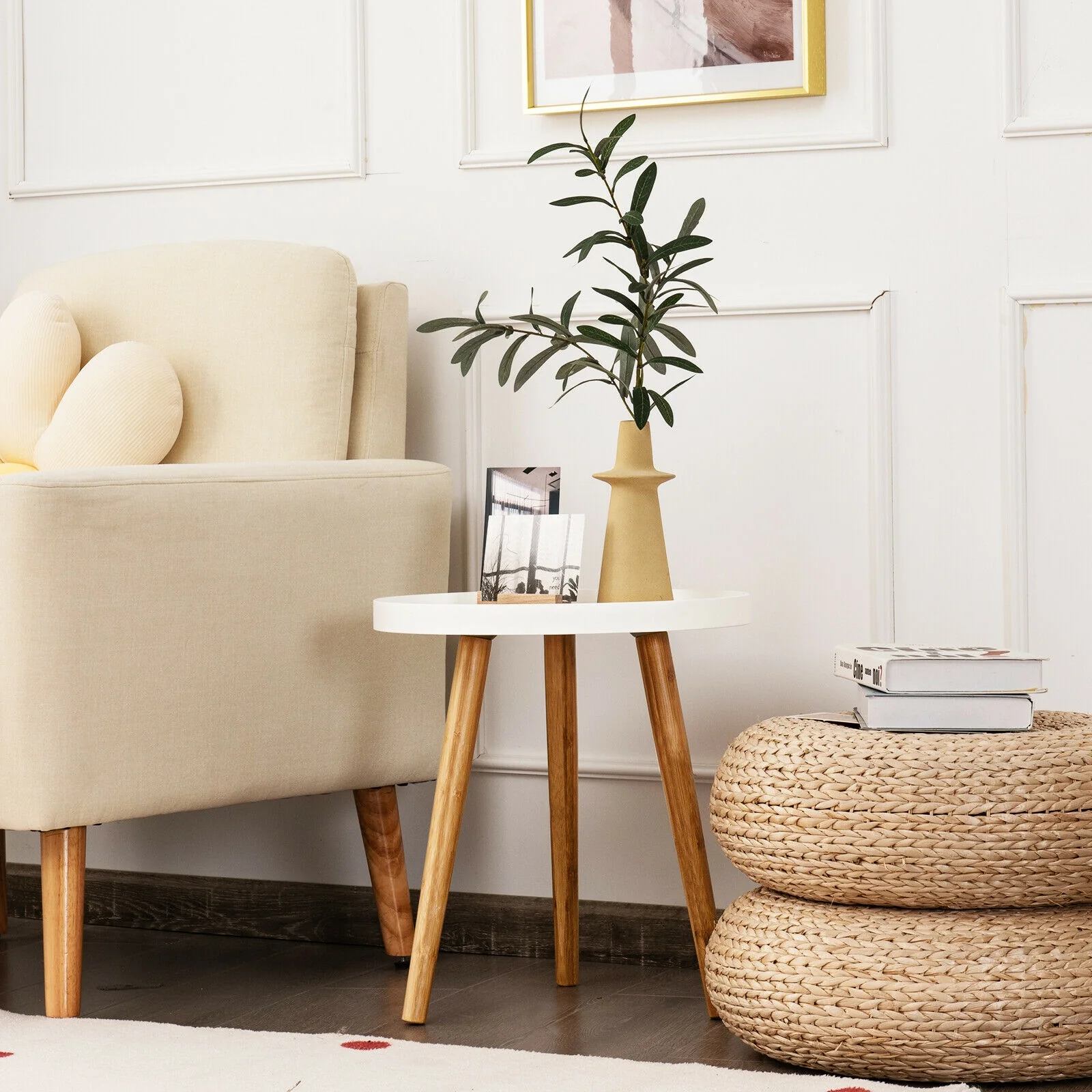Round Side Sofa Coffee Table, White - Image 9