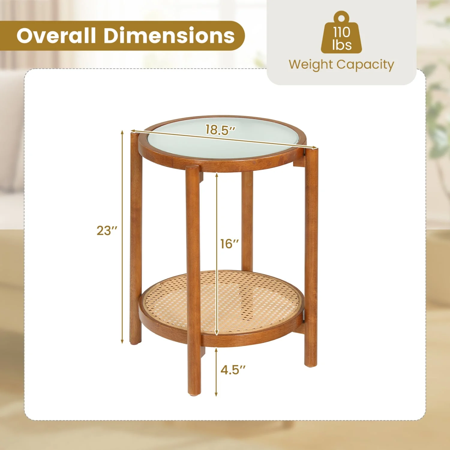 Round Side Table 2-Tier Boho End Table, Walnut - Image 5