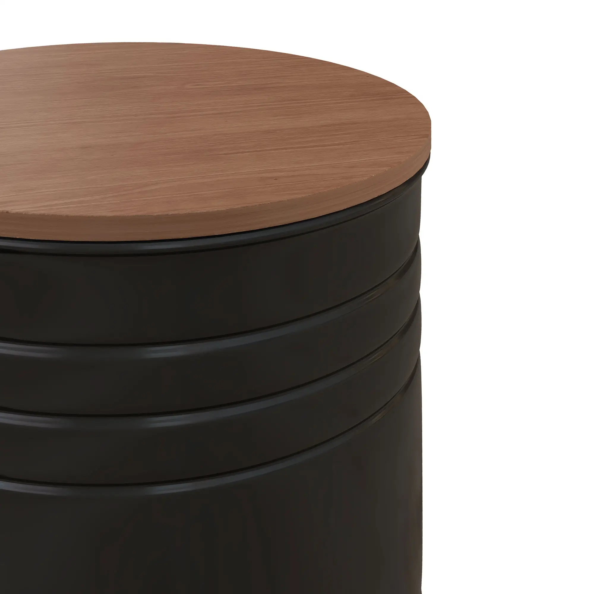 Round Side Table Set of 2, Nesting Coffee Tables, Wooden Lid, Metal Frame, Black - Image 10