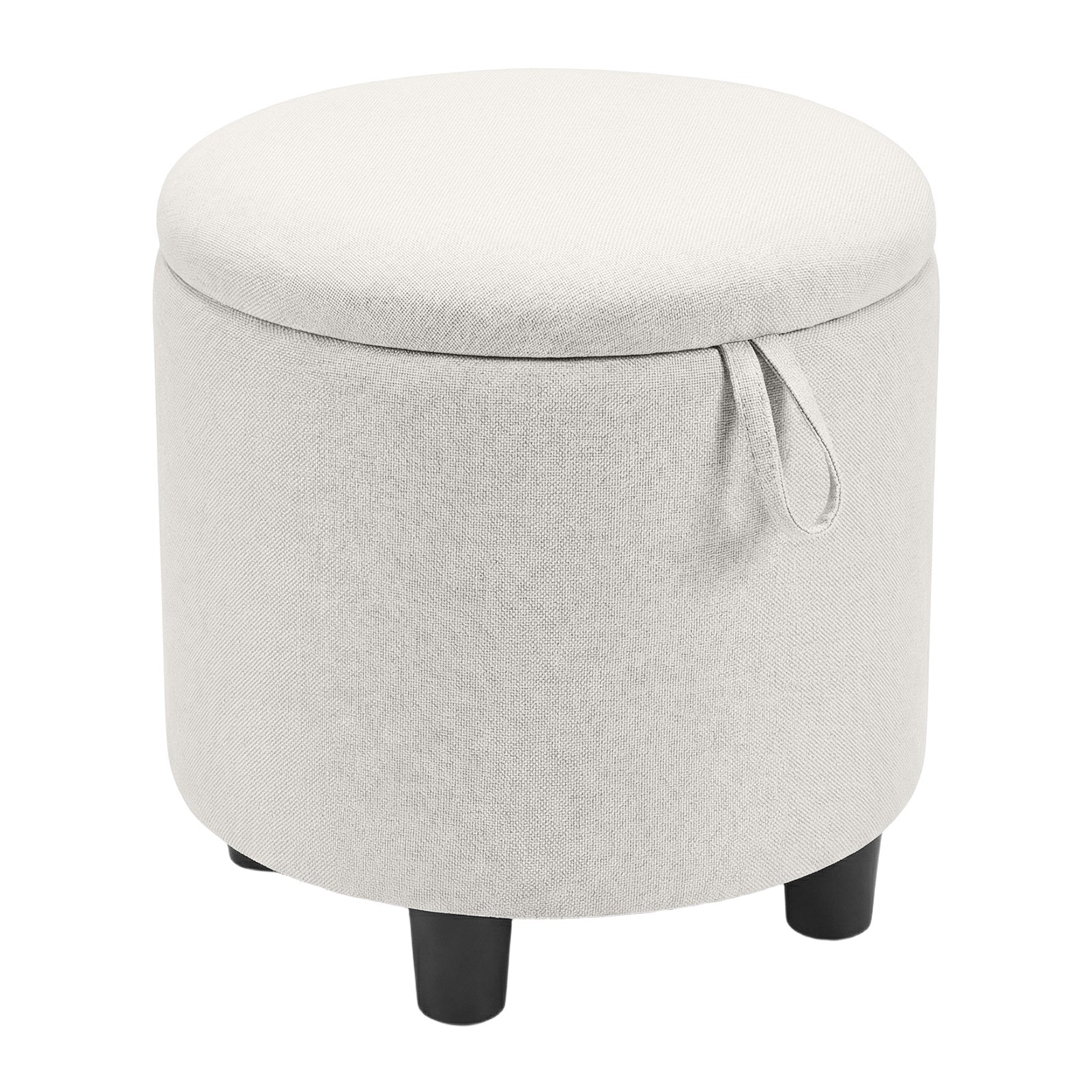 Round Storage Ottoman, Linen Fabric Upholstered Footrest Stool, Beige - Image 2