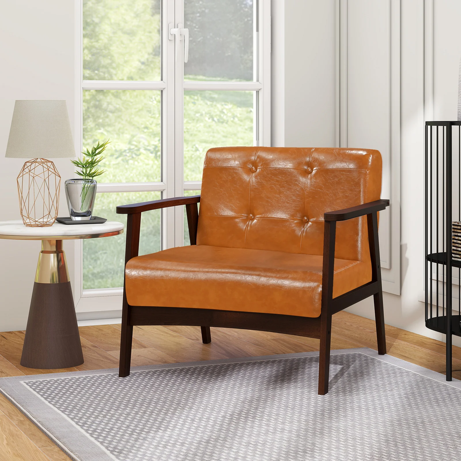 Rubber Wood Accent Chair With Armrest, Walnut - Image 3