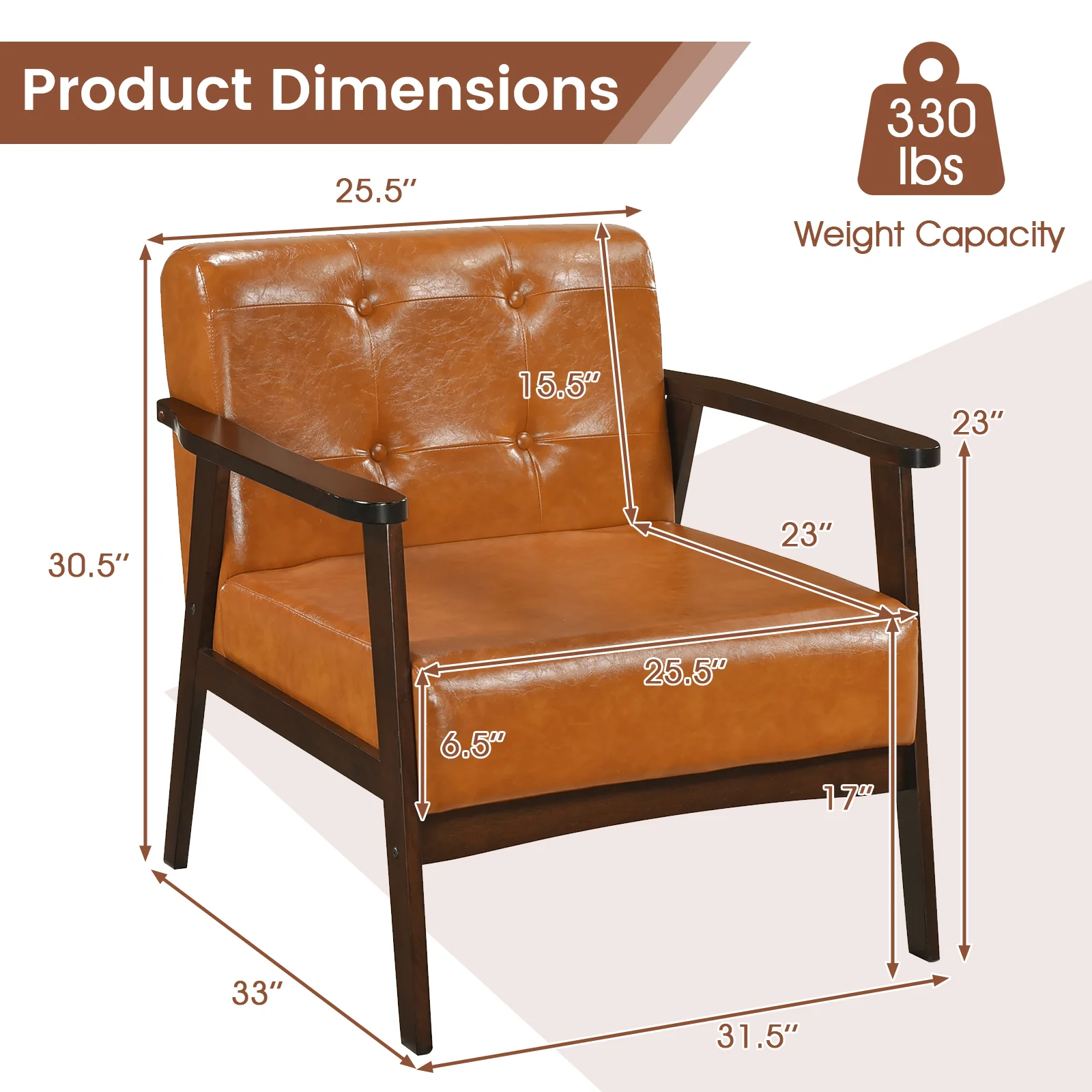 Rubber Wood Accent Chair With Armrest, Walnut - Image 5