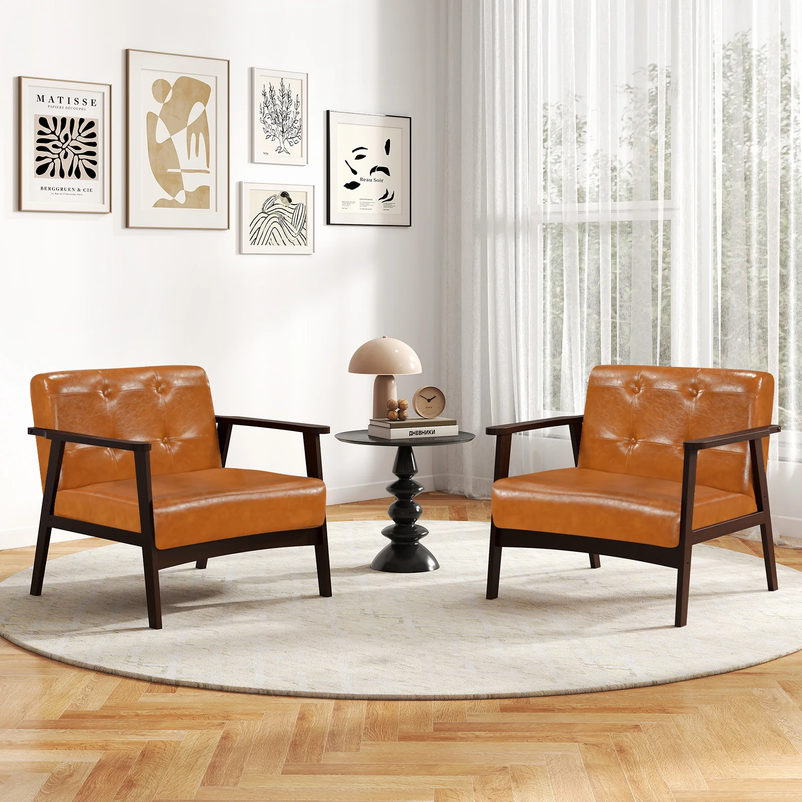 Rubber Wood Accent Chair With Armrest, Walnut - Image 6