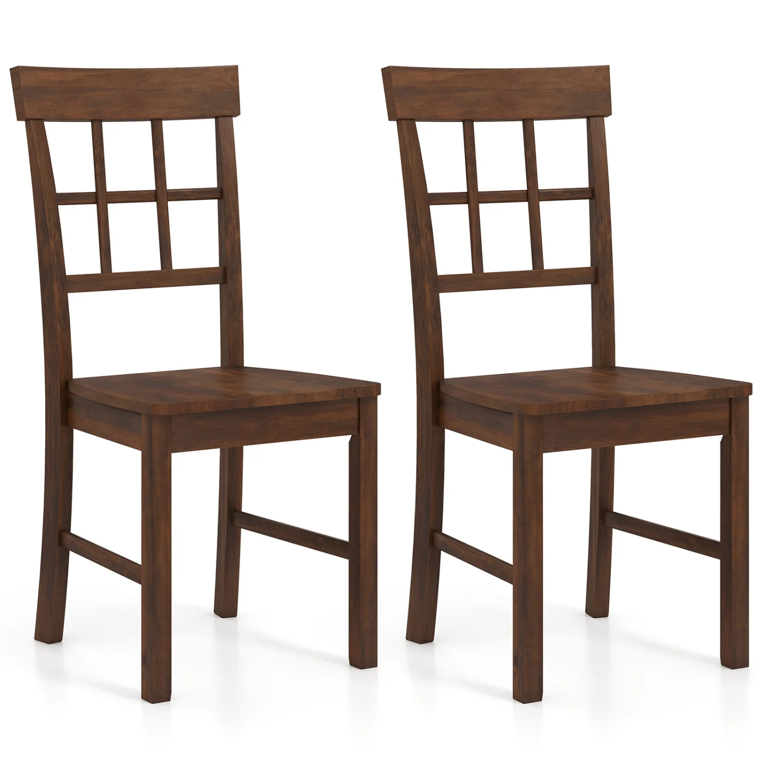 Rubber Wood Dining Chairs Set of 2, Dark Brown