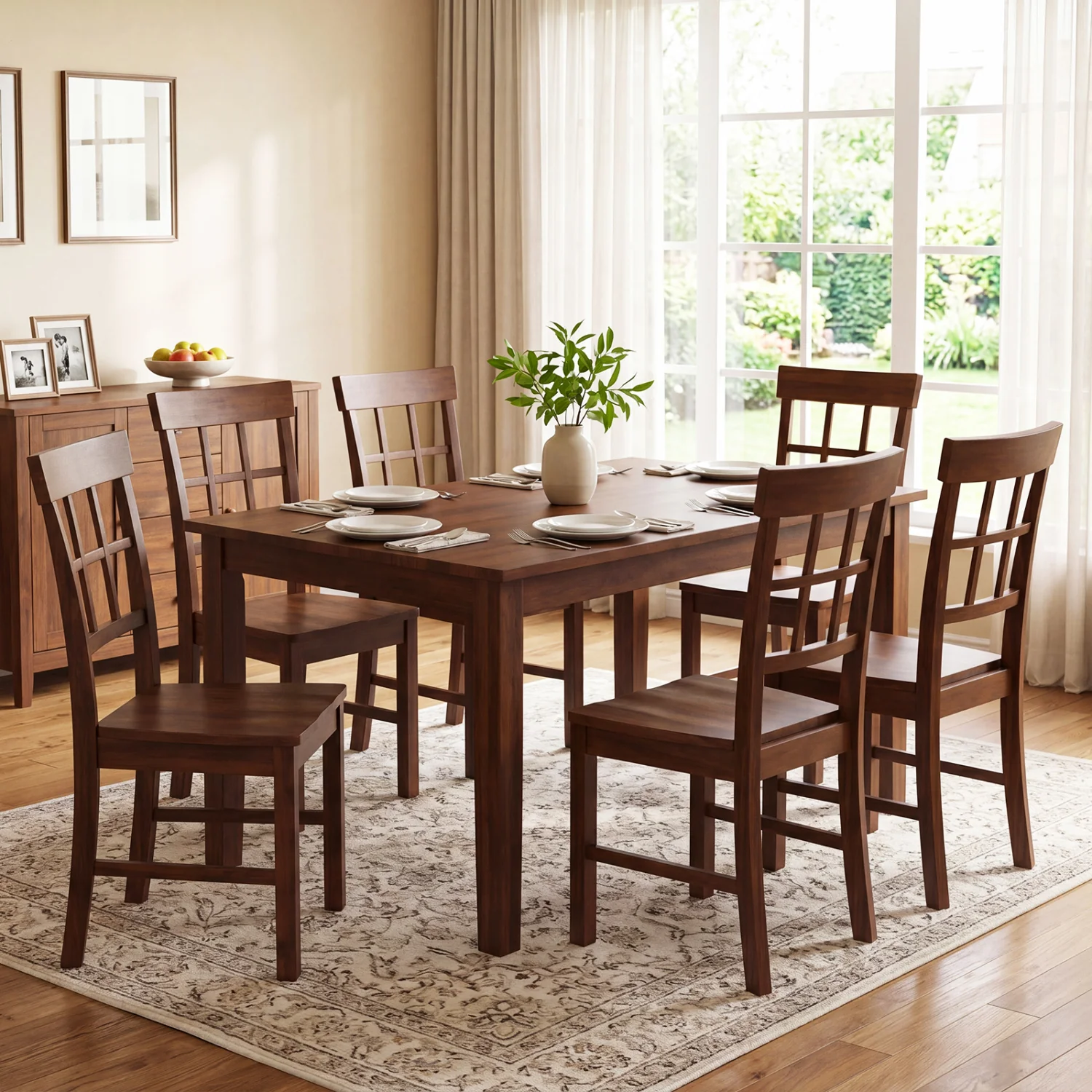 Rubber Wood Dining Chairs Set of 2, Dark Brown - Image 5