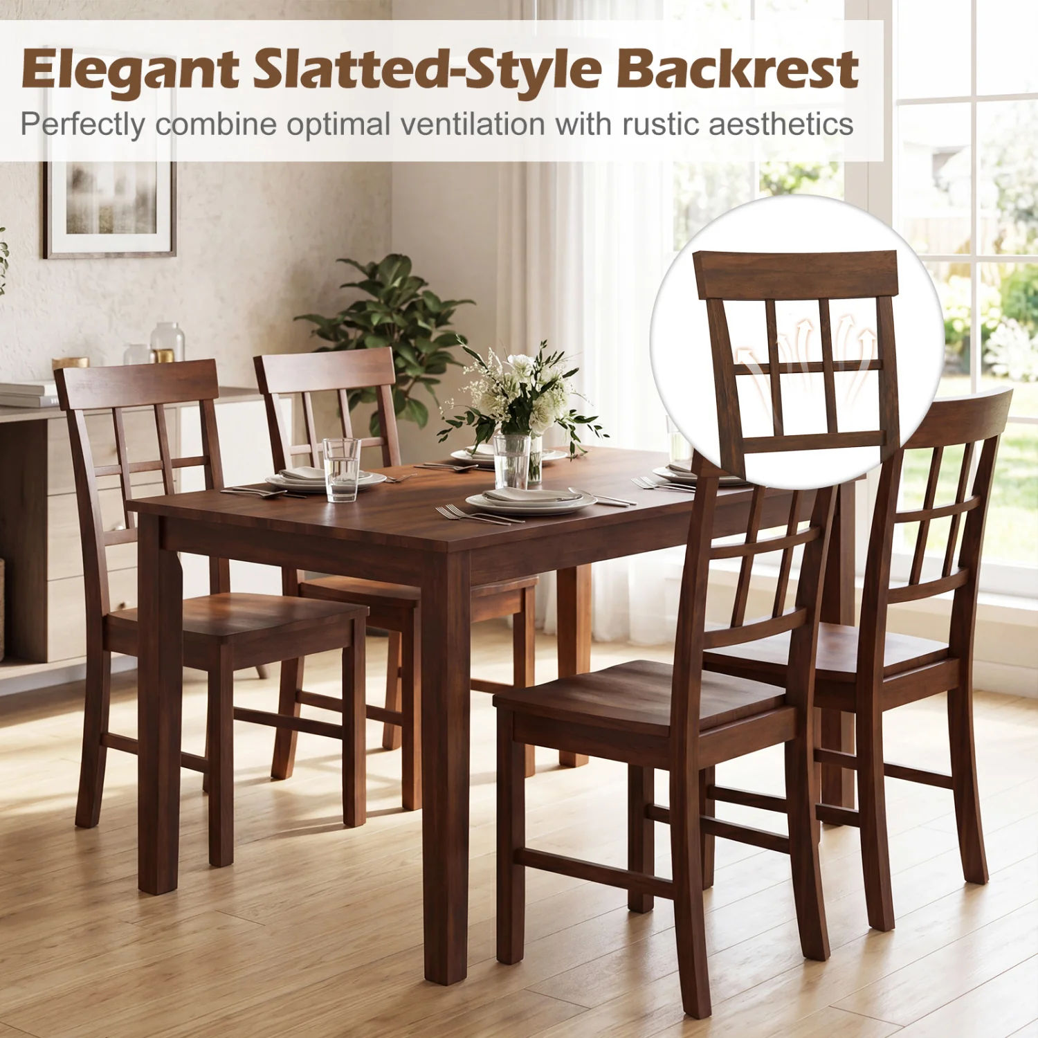 Rubber Wood Dining Chairs Set of 2, Dark Brown - Image 7